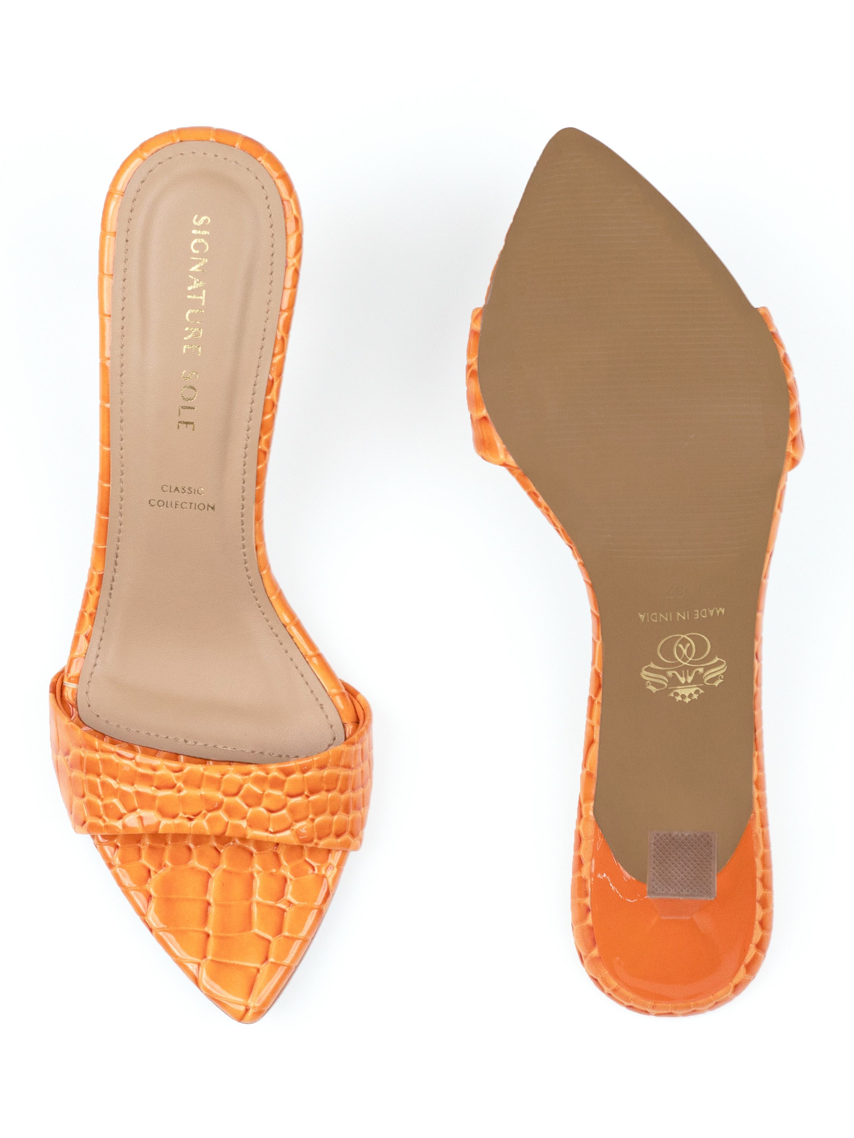 Orange Croc Sculptural Heel Mule