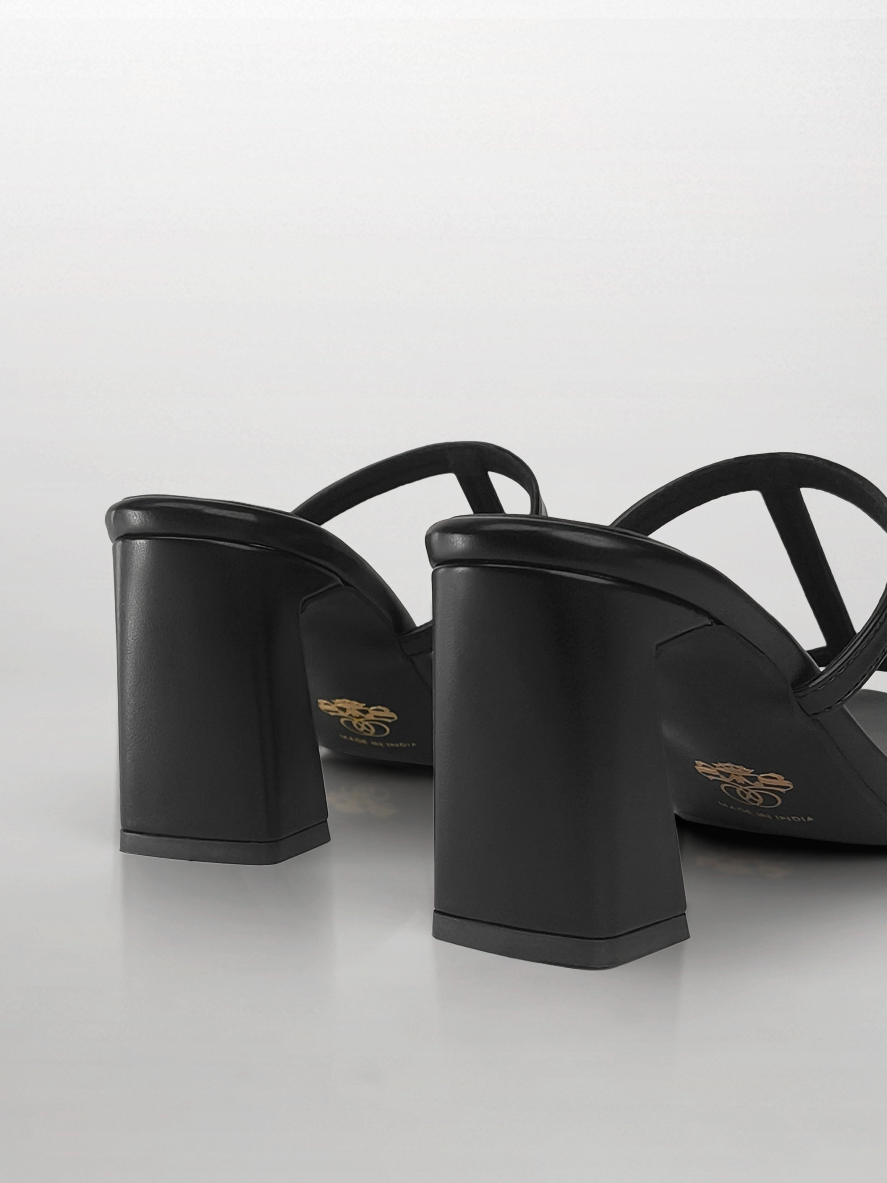 Black T-strap Block Heel Mule
