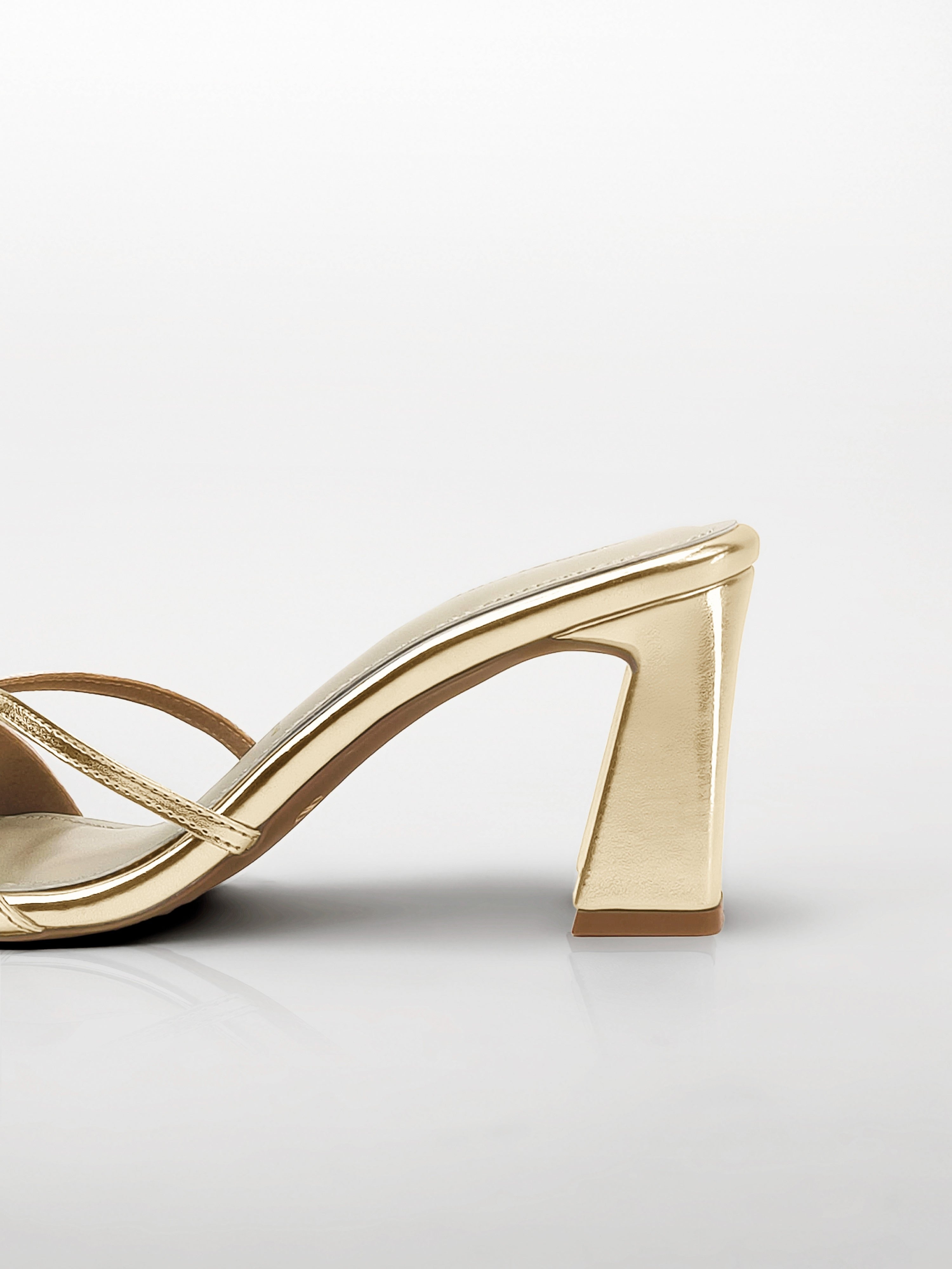 Gold Cross-Strap Block Heel Mule