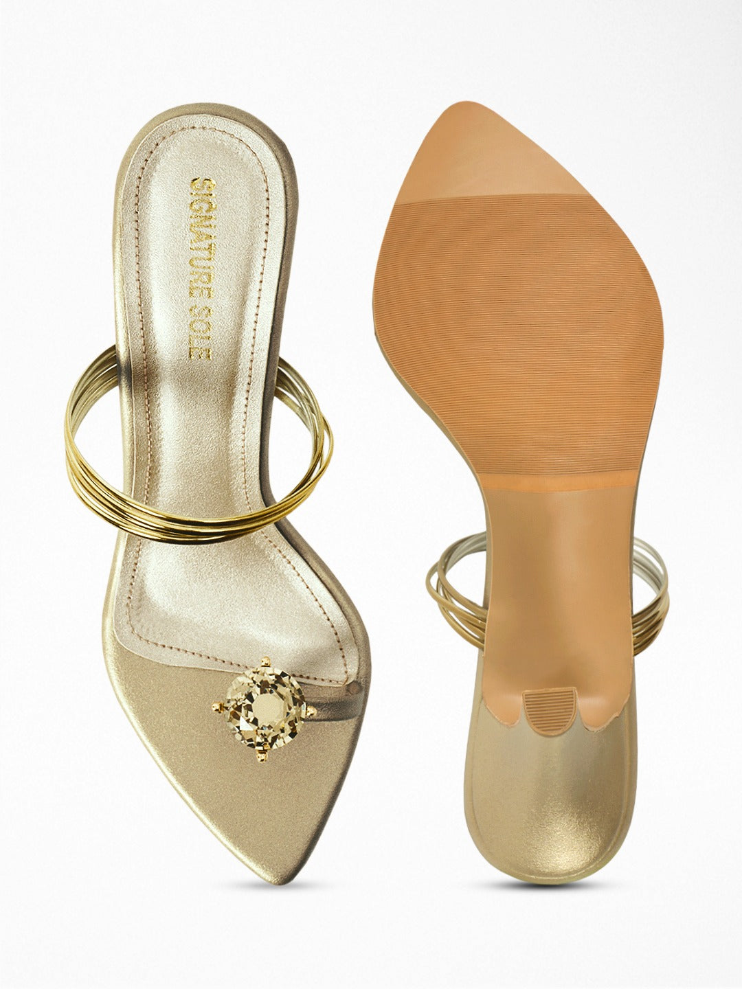 Gold Diamond Gem Heel Sandal