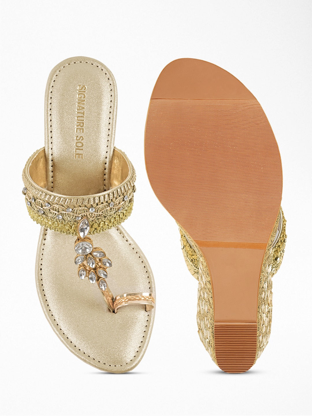 Gold glass Leaf Wedge Sandal