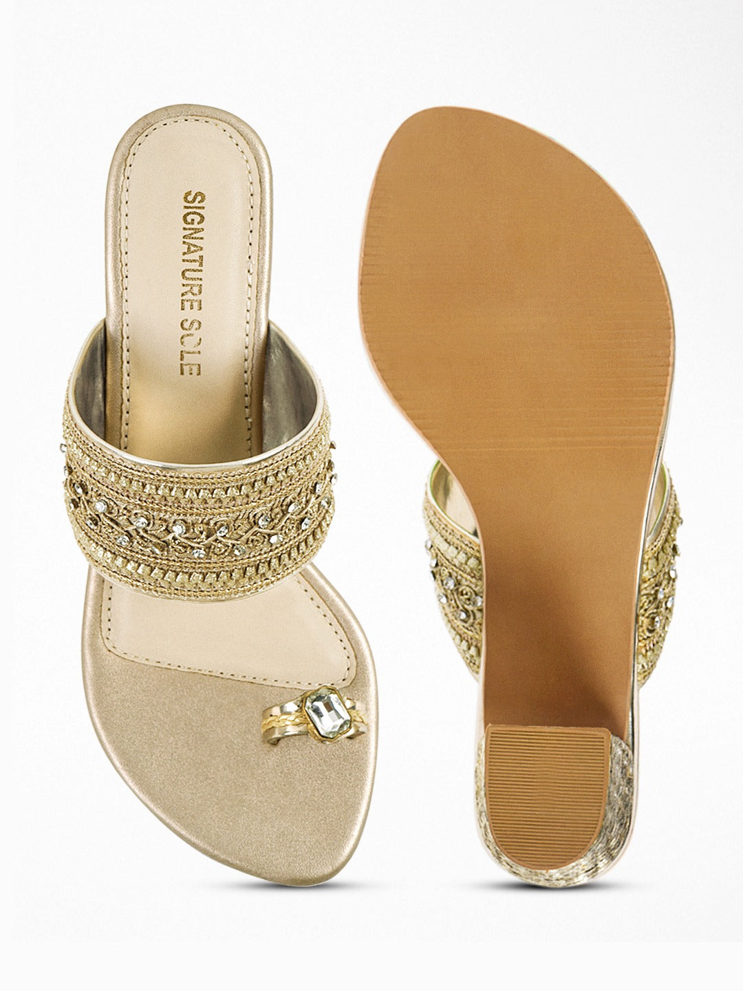 Gold Zardozi Block Heel Sandal