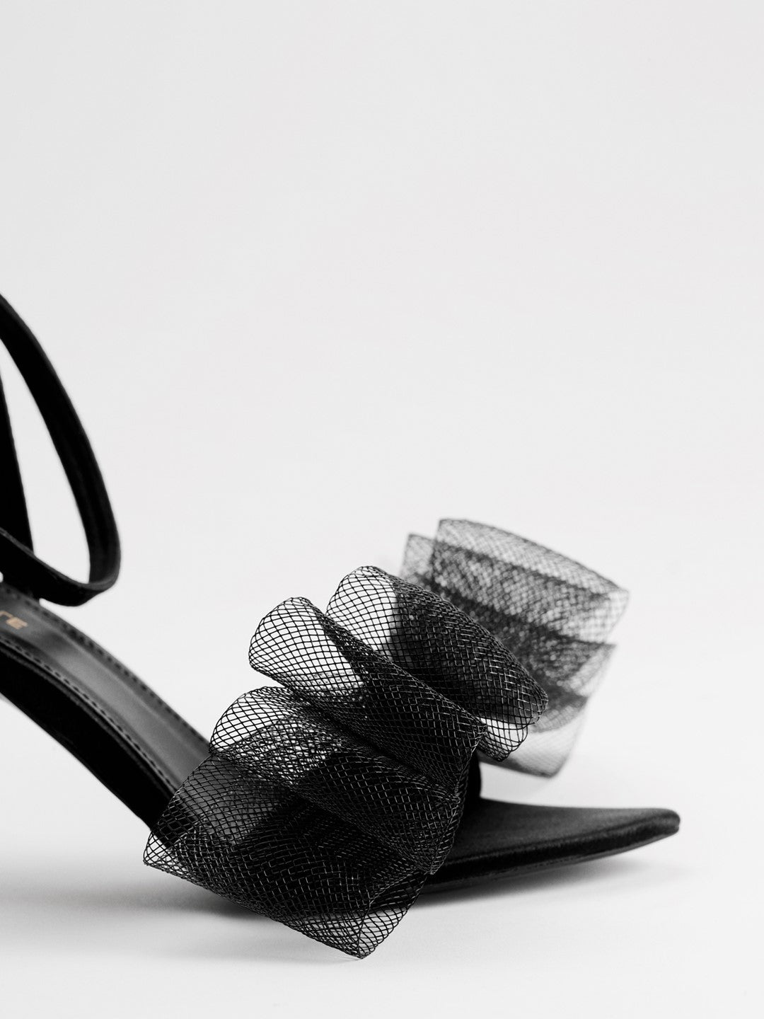 Black Tulle Ruffle Heel Sandal