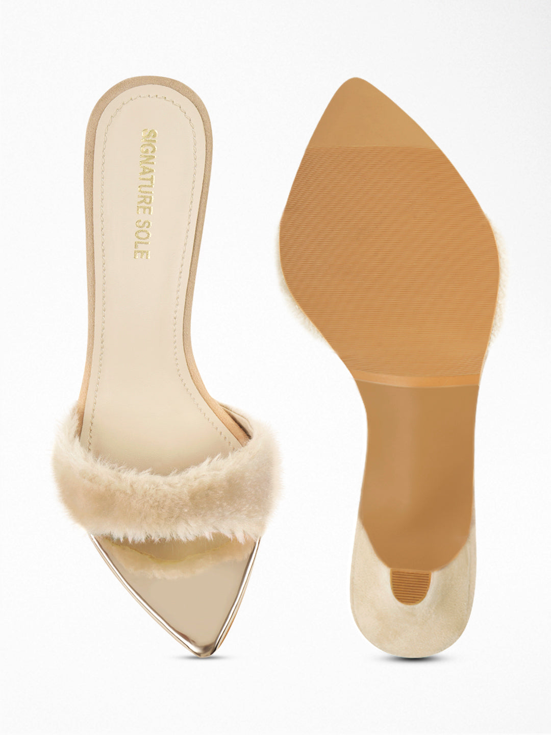 Nude Faux Fur heels Mule