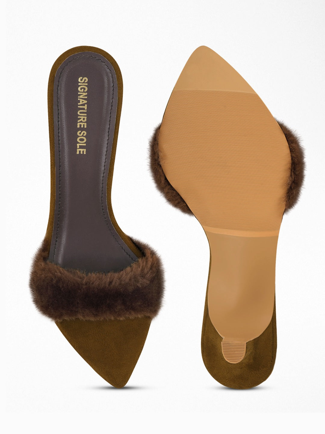 Brown Faux Fur heels Mule