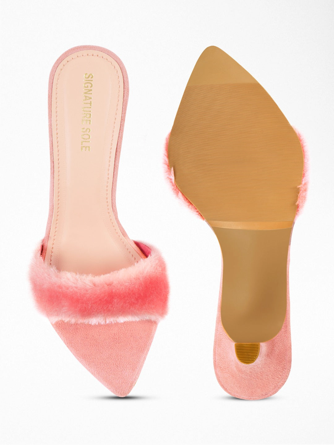 Pink Faux Fur heels Mule
