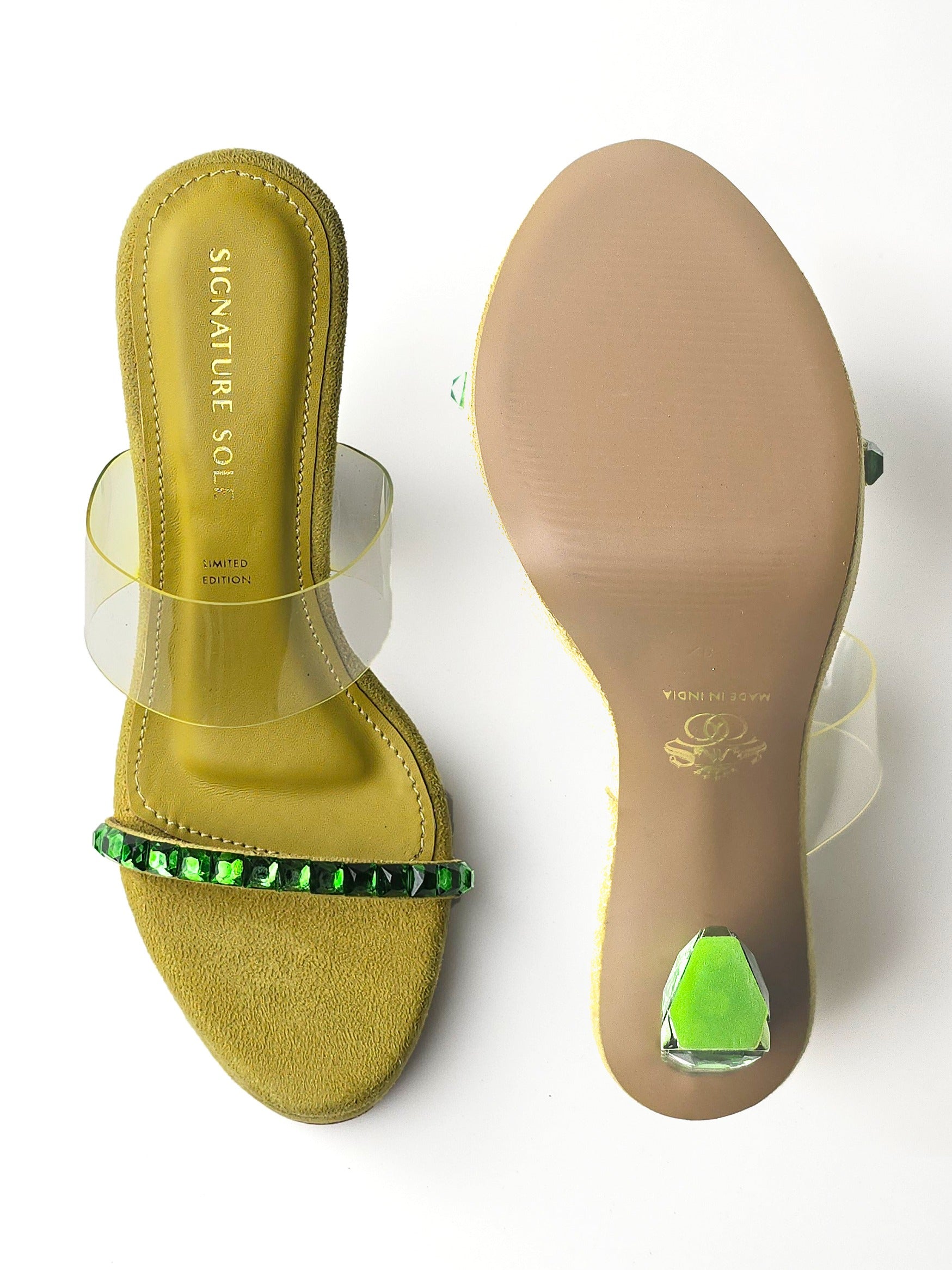 Green Crystal Jewel Heel wedge Mule