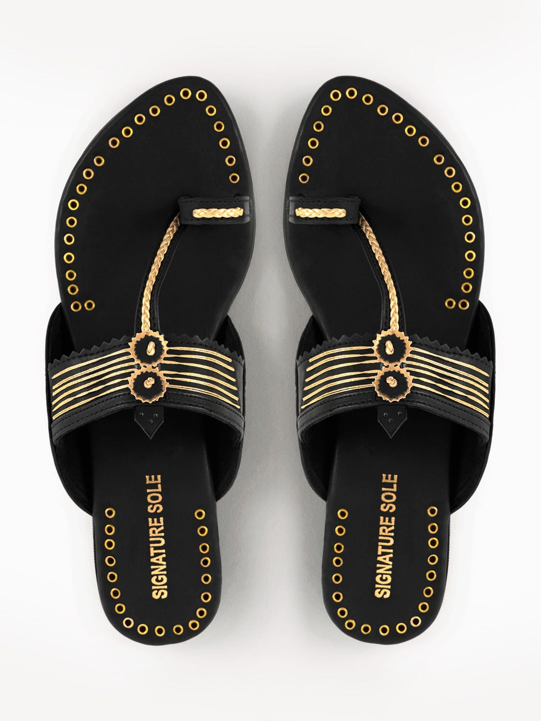 Black Gold Ethnic Flat Sandal