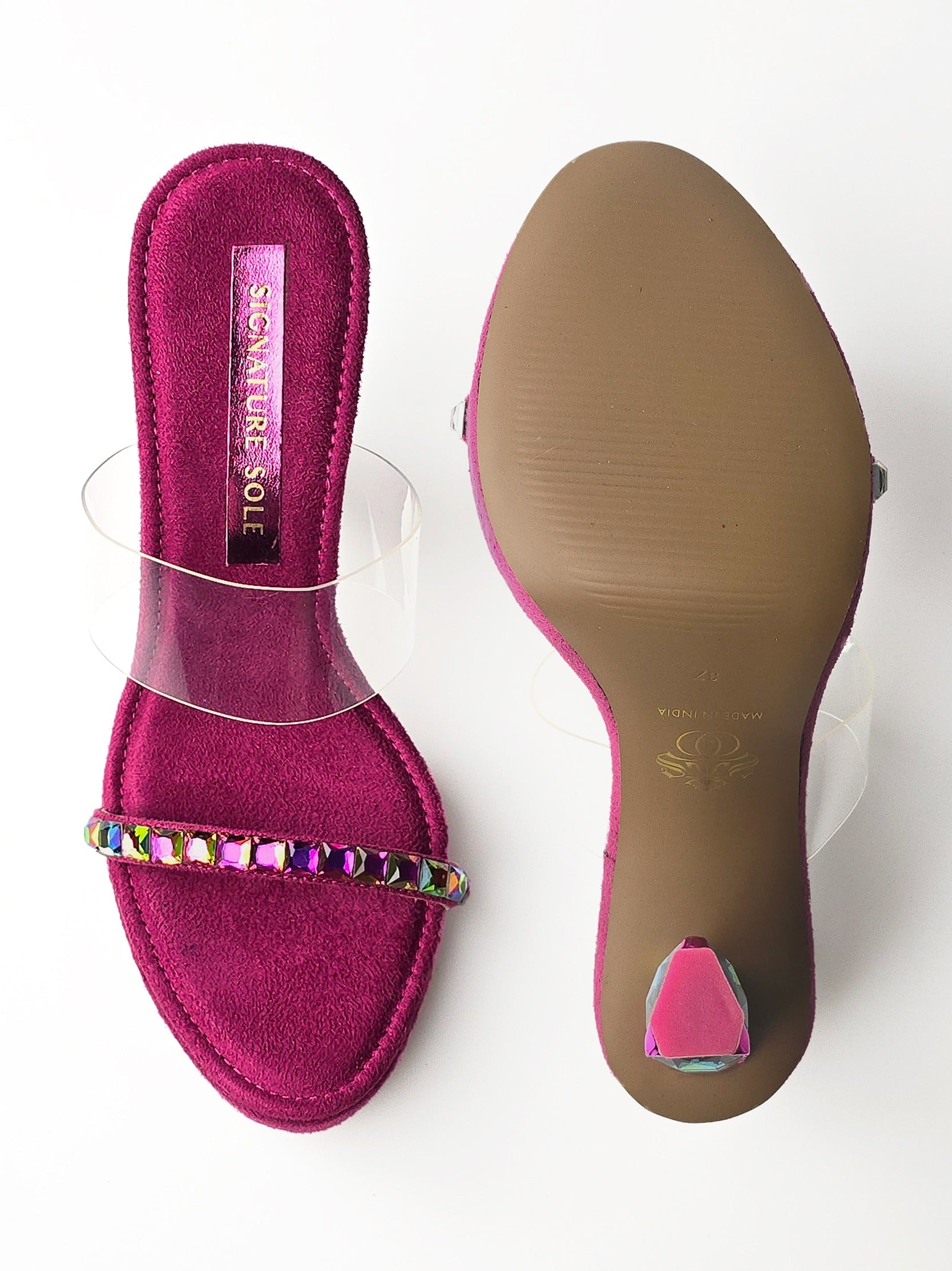 Pink Iridescent Jewel Heel wedge Mule