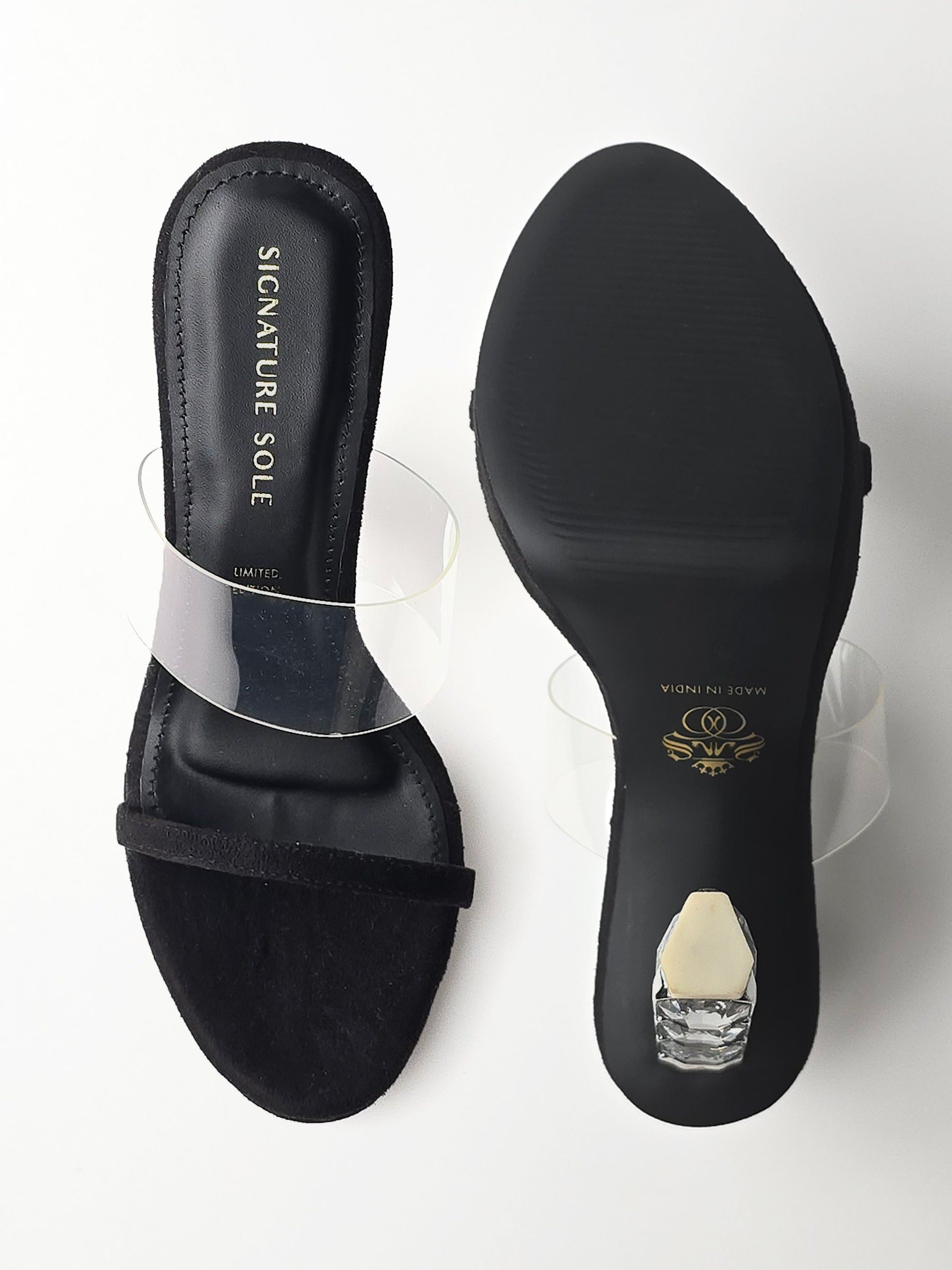 Black Crystal Jewel Heel wedge Mule