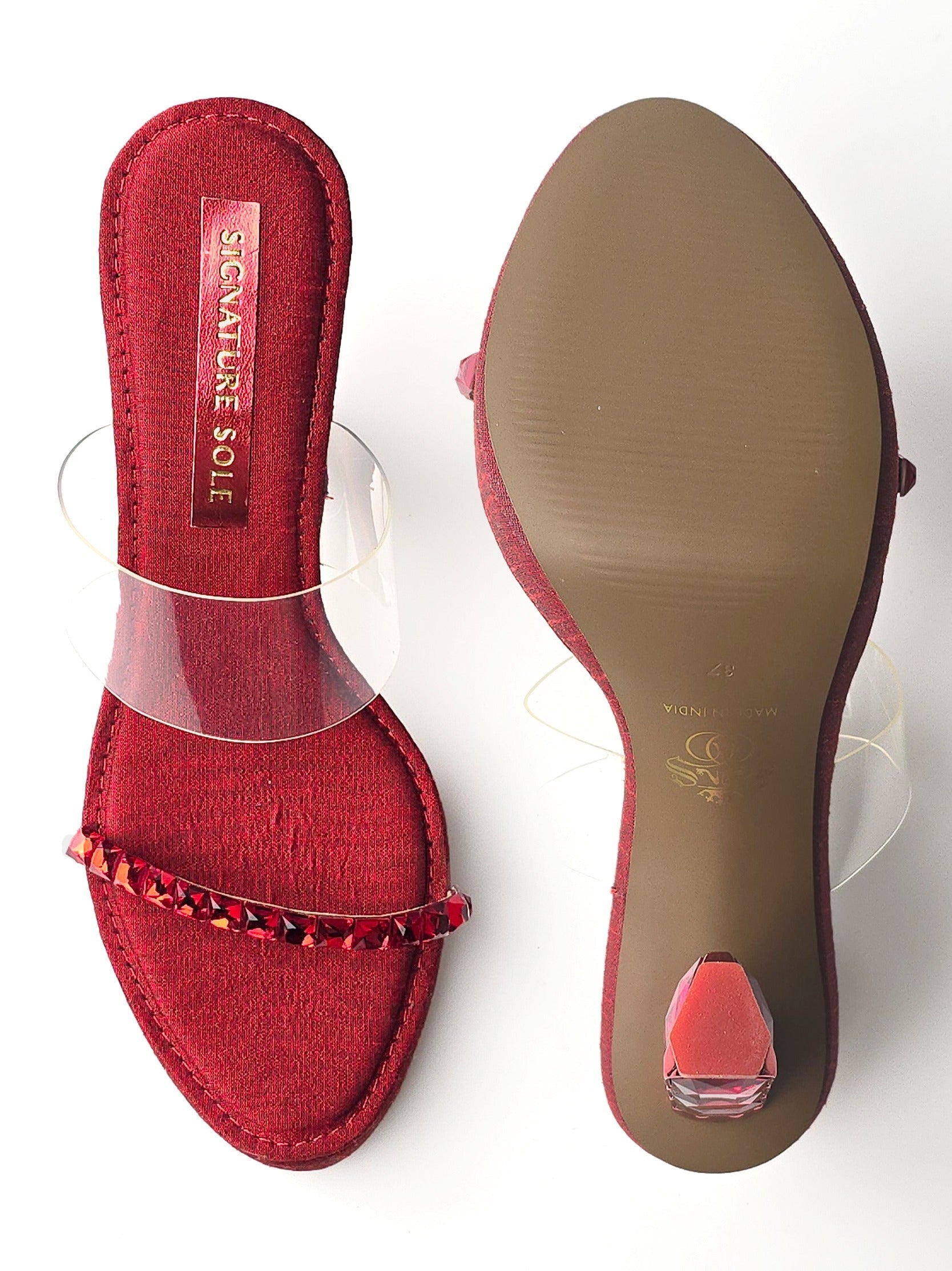 Red Crystal Jewel Heel wedge Mule