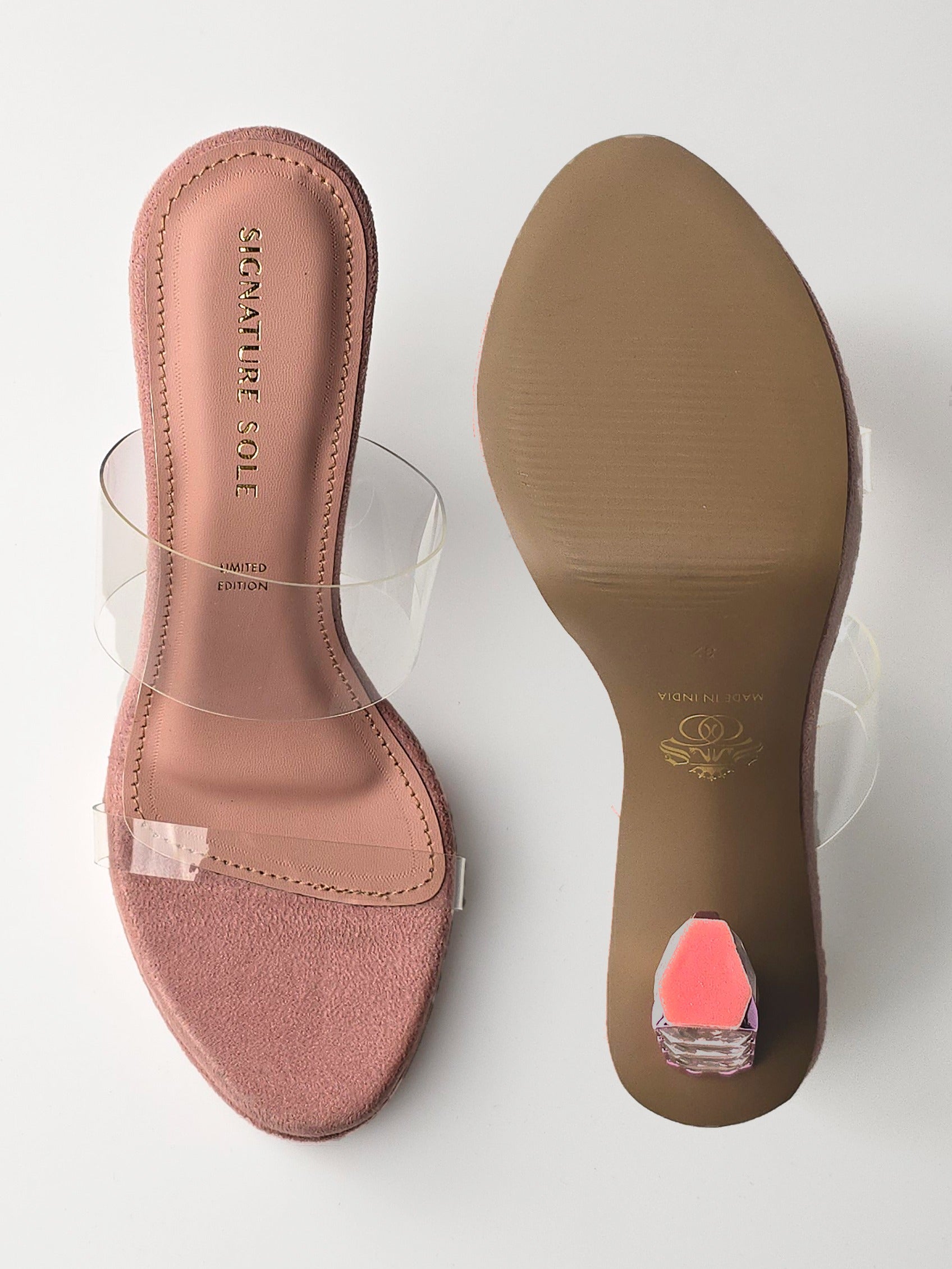 Pink Crystal Jewel Heel wedge Mule