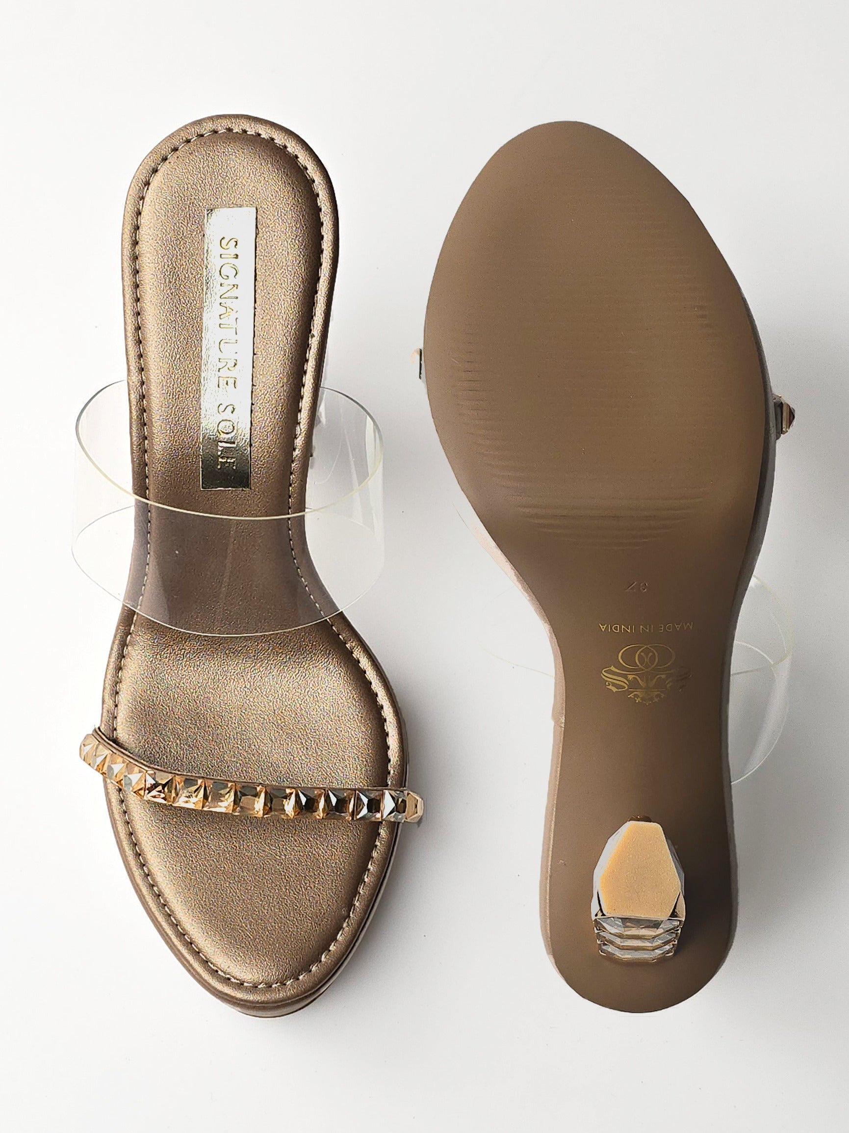 Gold Crystal Jewel Heel wedge Mule