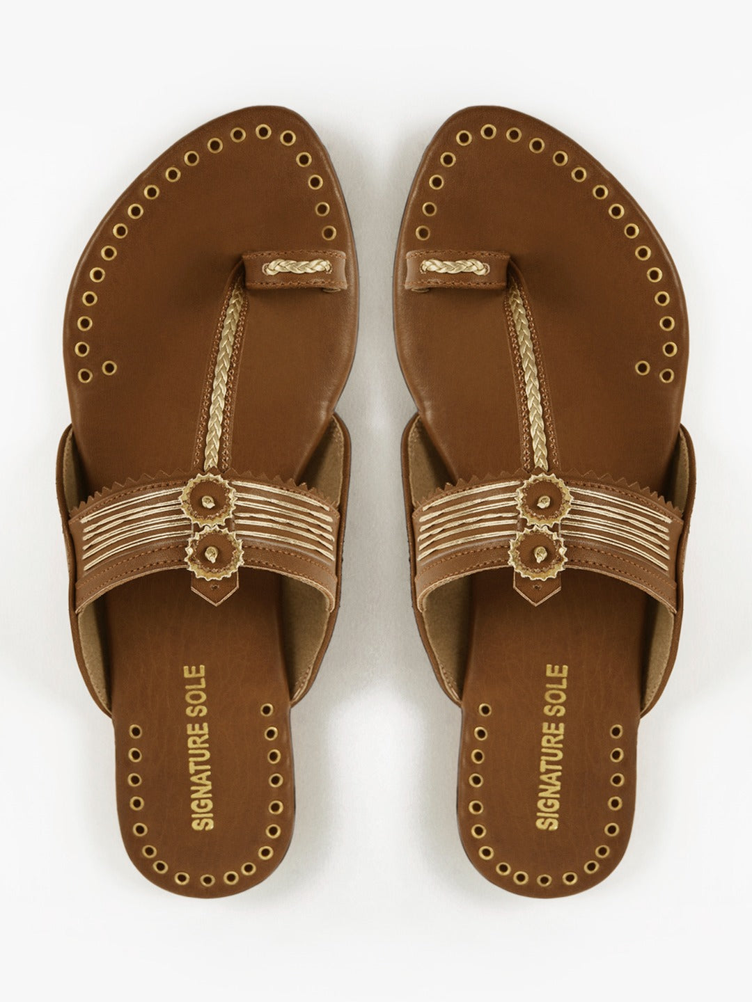 Tan Gold Ethnic Flat Sandal