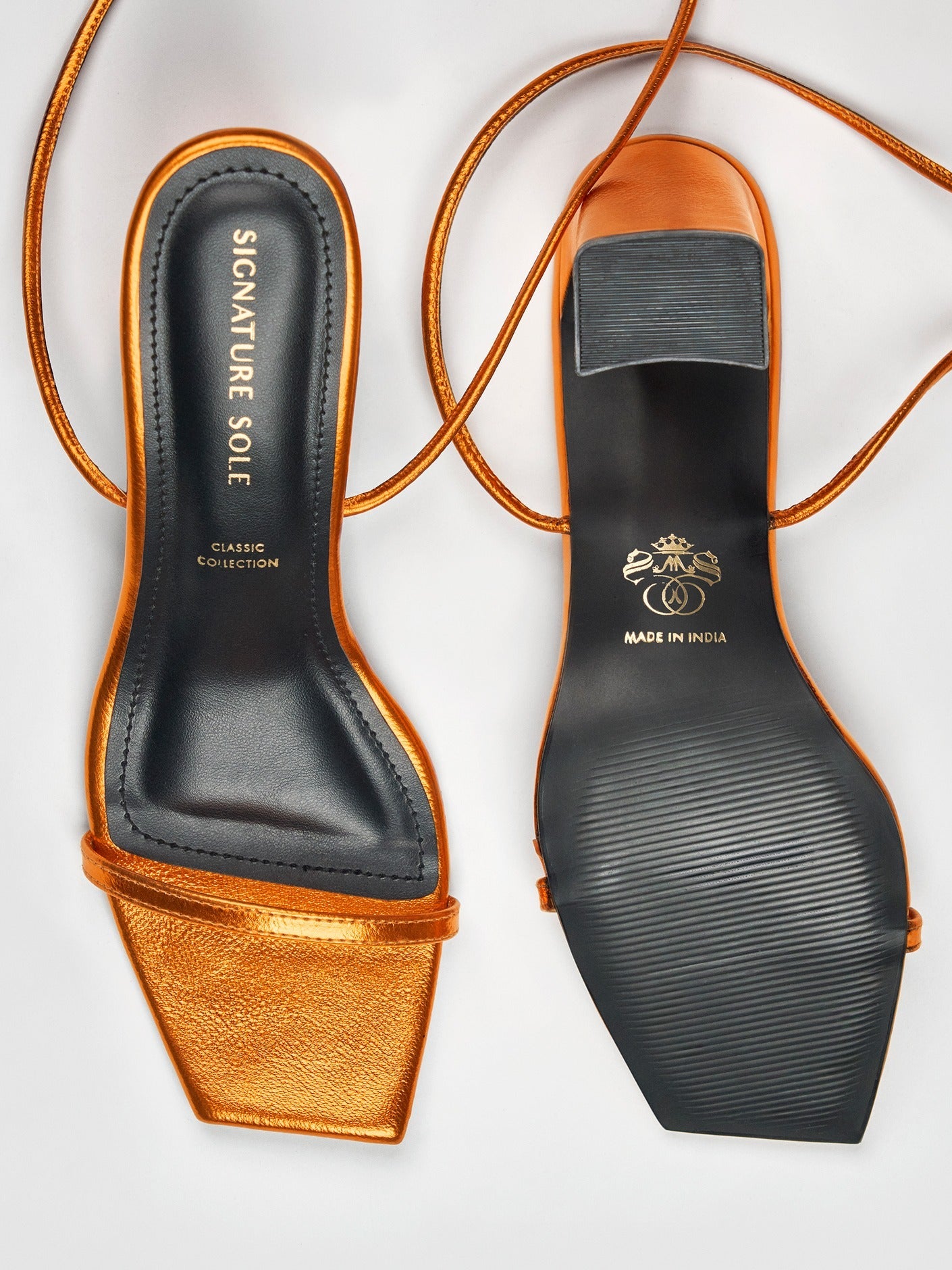 Orange Spiral Wrap Block Heel Sandal