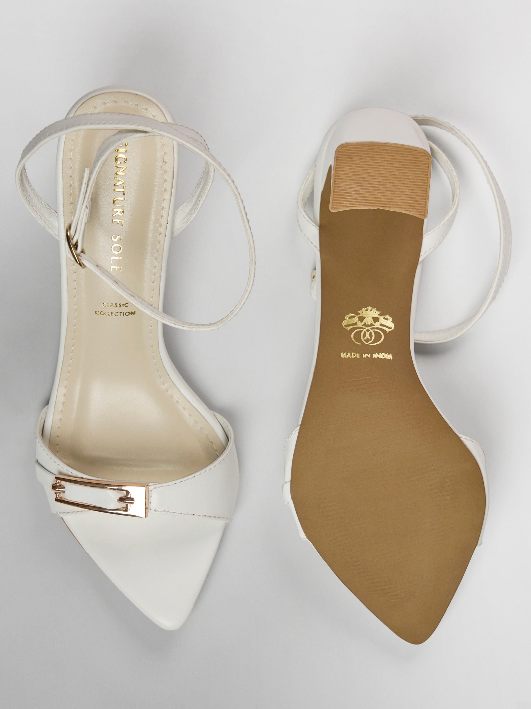 White Gold Clasp Block Heel Sandal