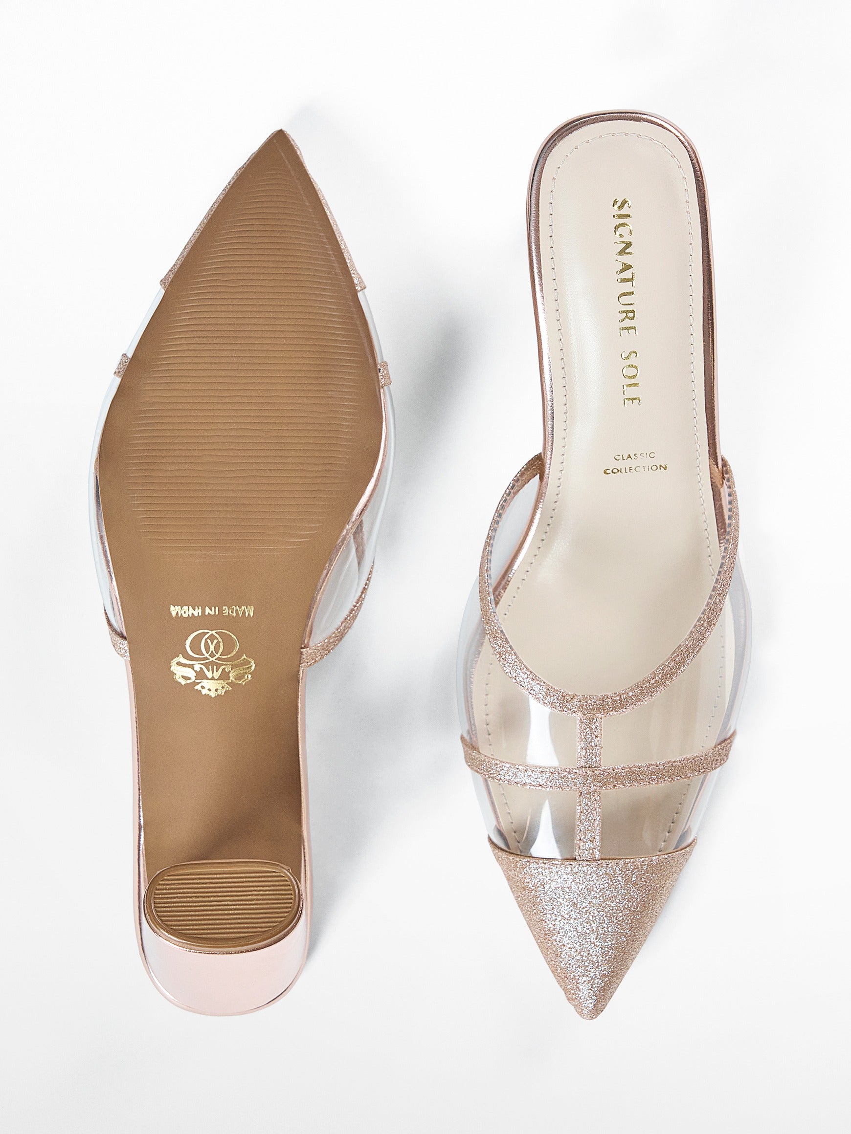Rose Gold Glitter Cage Slingback Heel