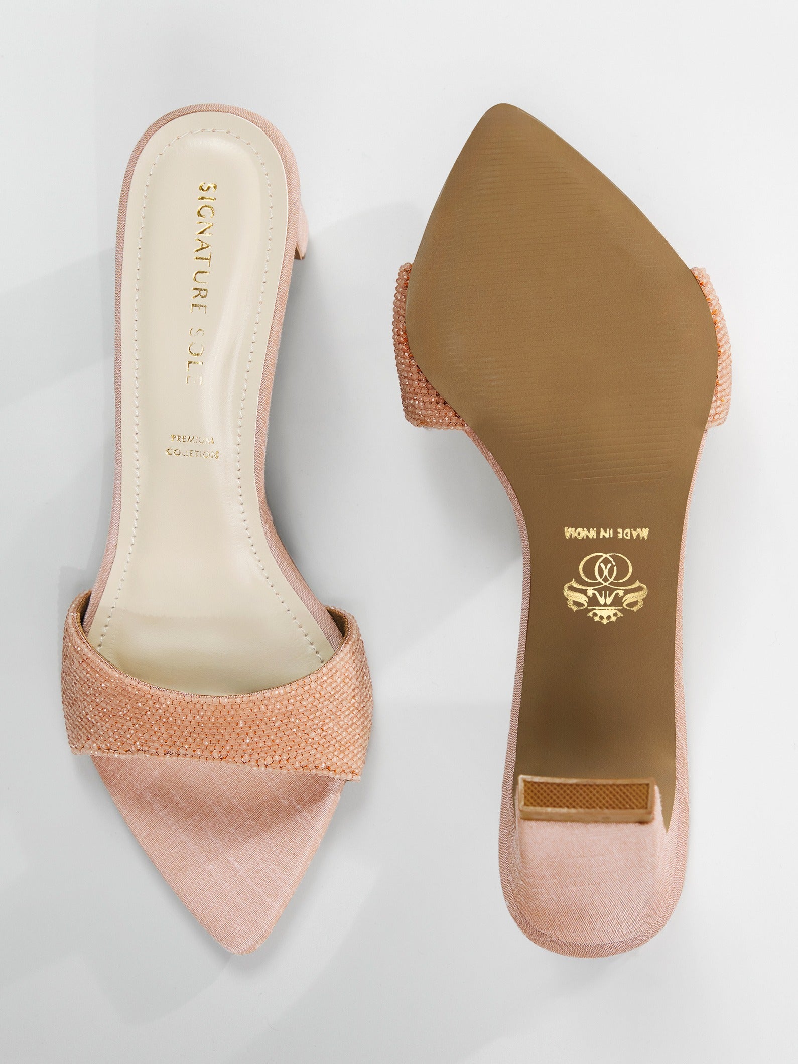 Peach Crystal Embellished Kitten Heel