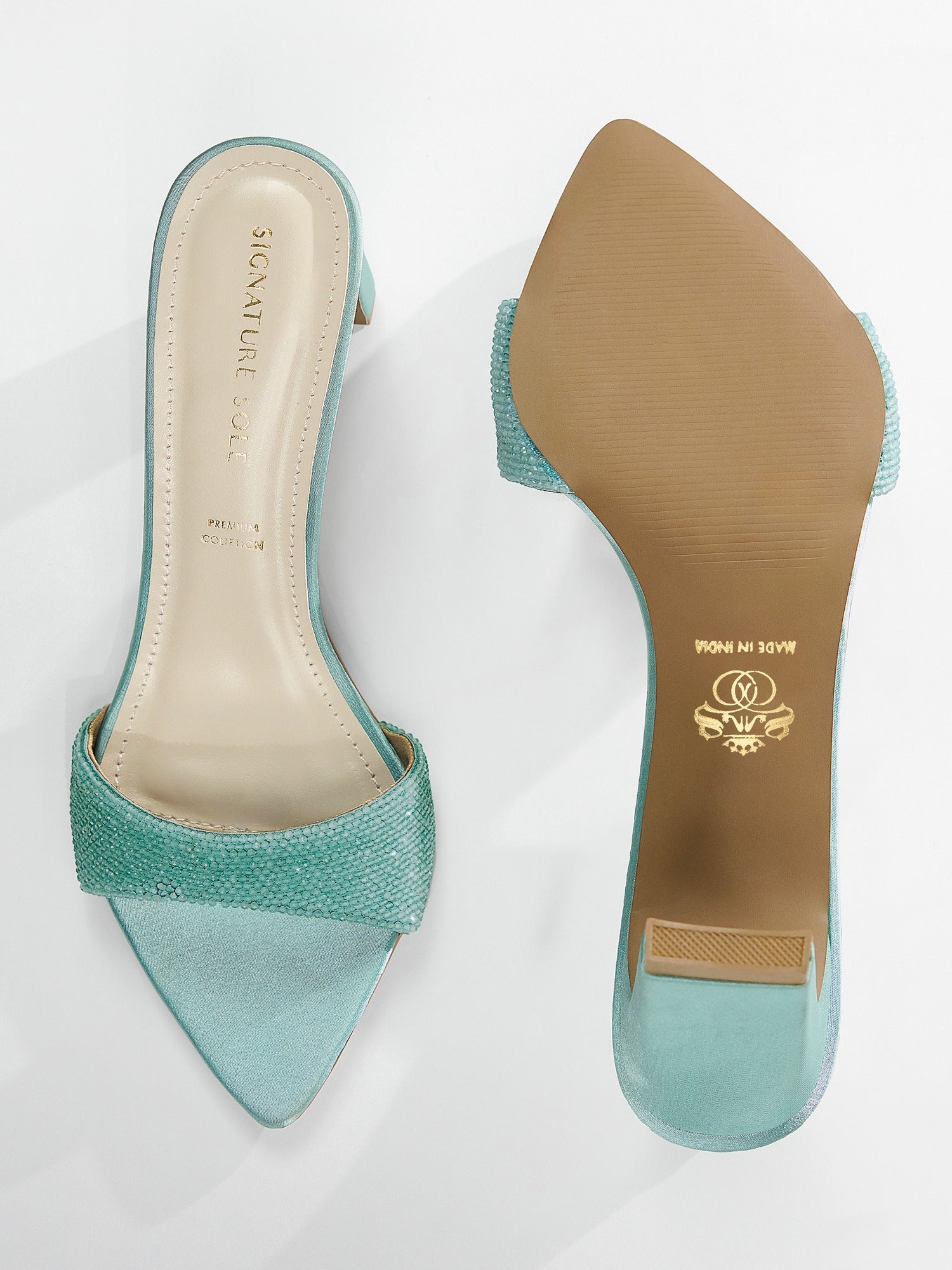 Mint Crystal Embellished Kitten Heel