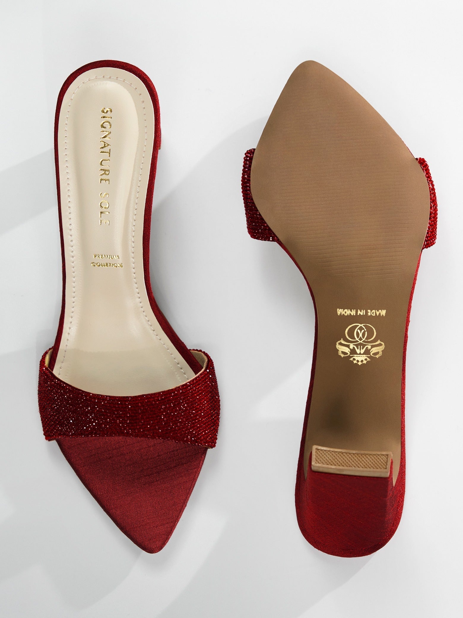 Red Crystal Embellished Block Heel Mule