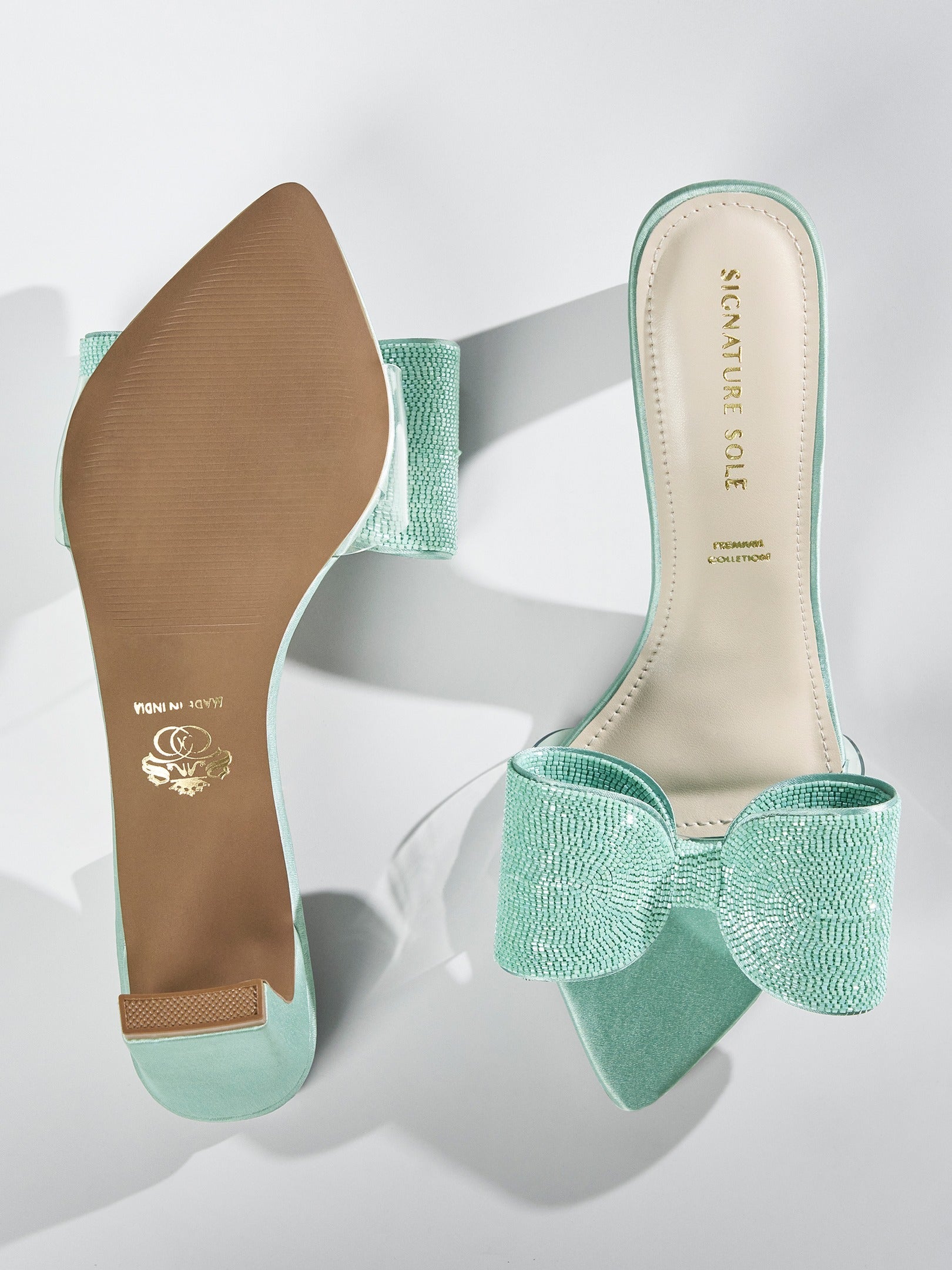 Mint Crystal Bow transparent Kitten Heel