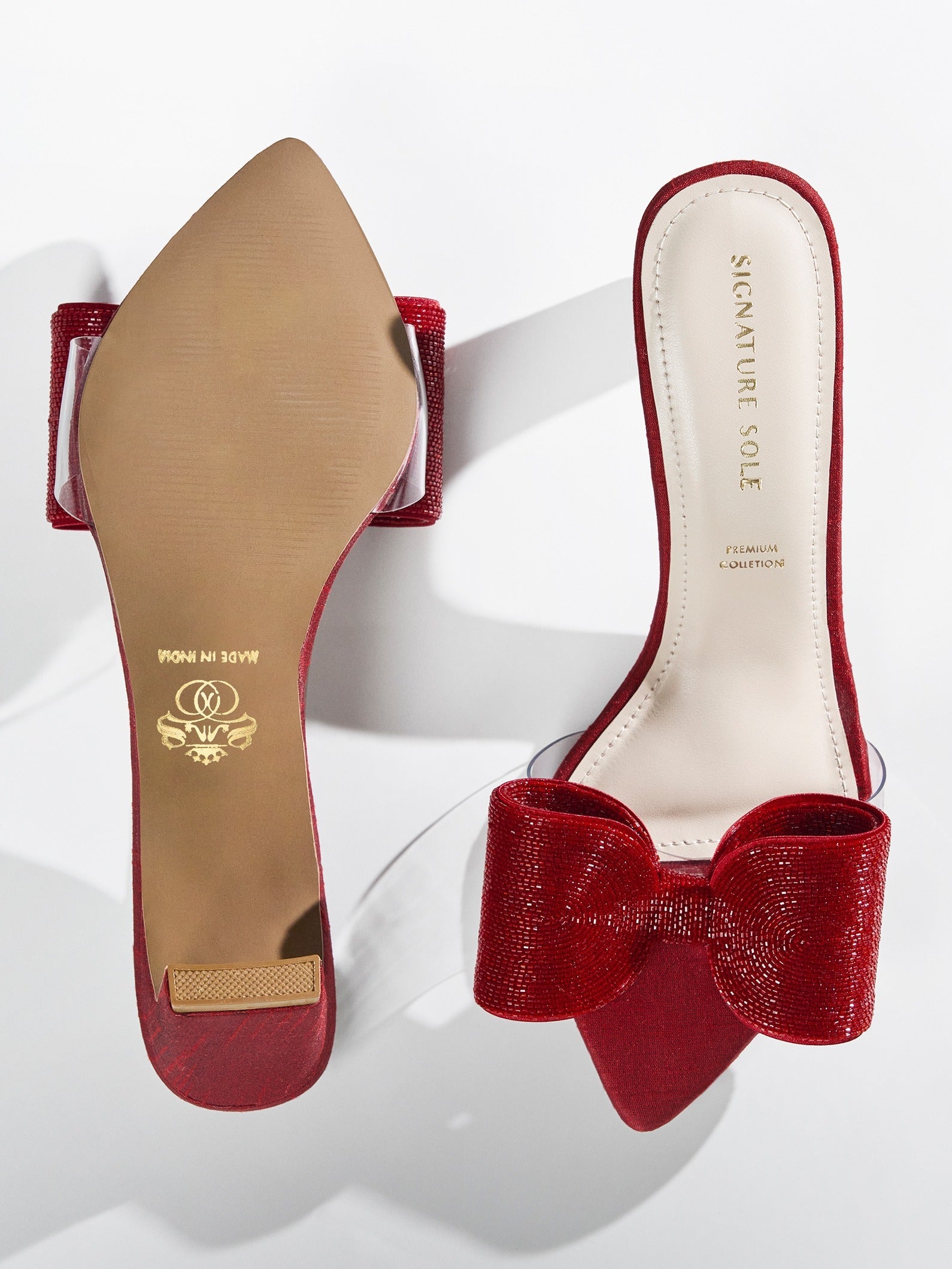 Red Crystal Bow Satin Kitten Heel