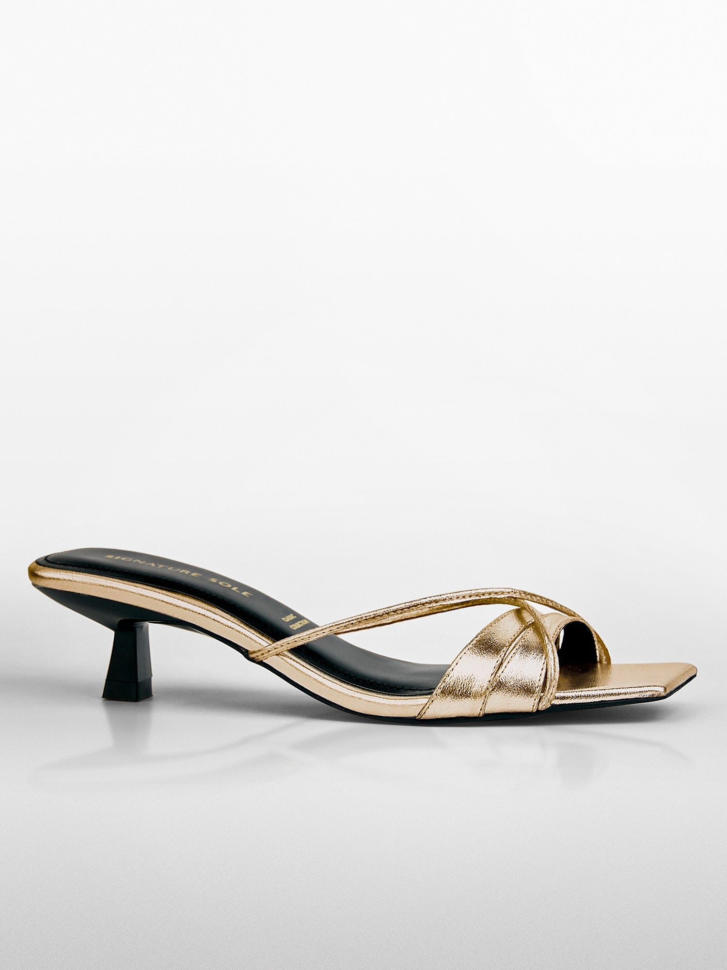 Gold Metallic Ankle Wrap Block Heel