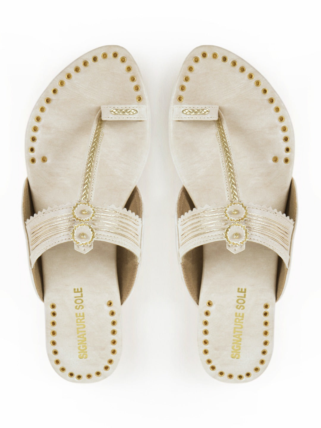 Off-White Gold Ethnic Flat Sandal