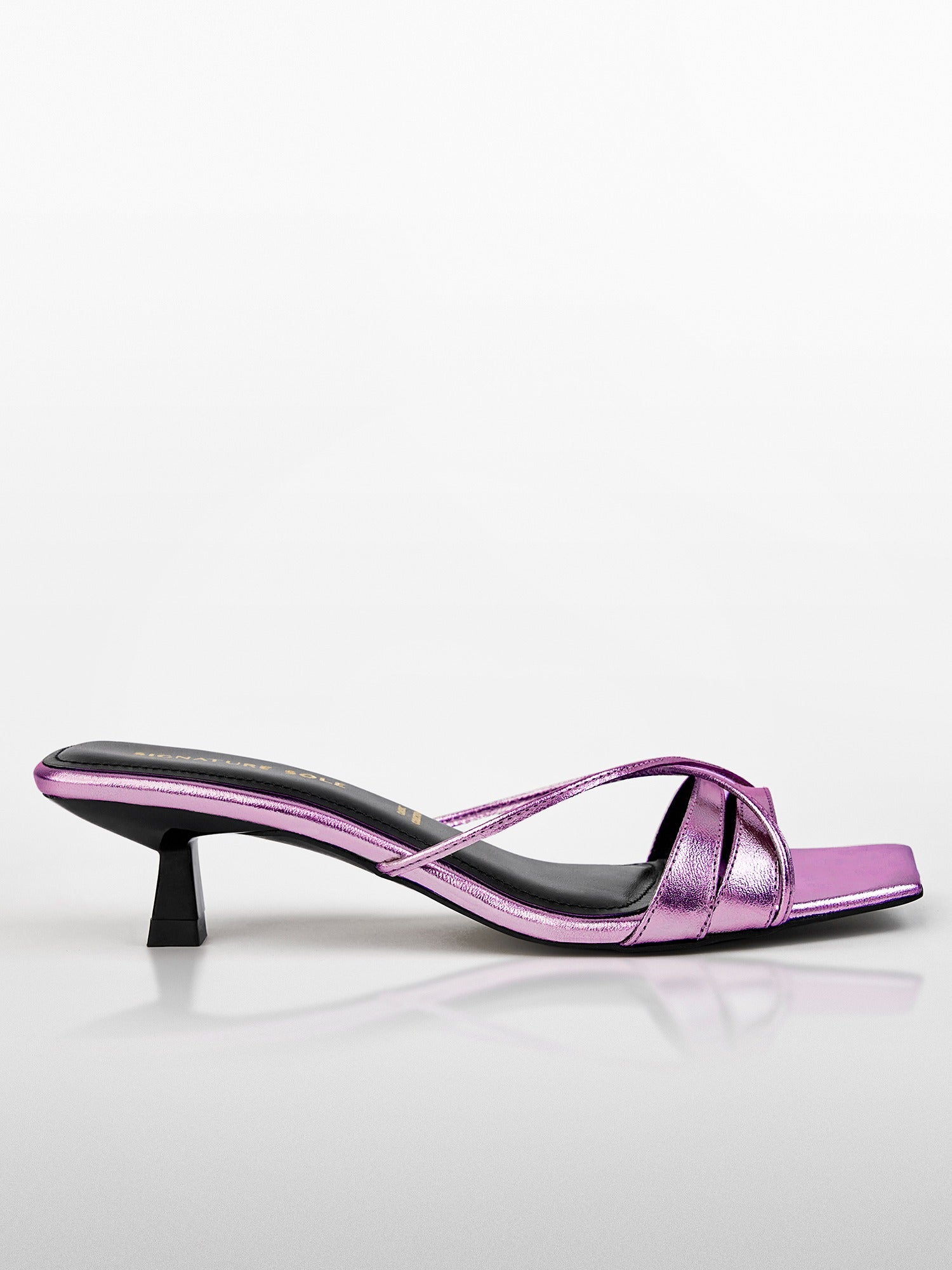 pink Metallic Ankle Wrap Block Heel