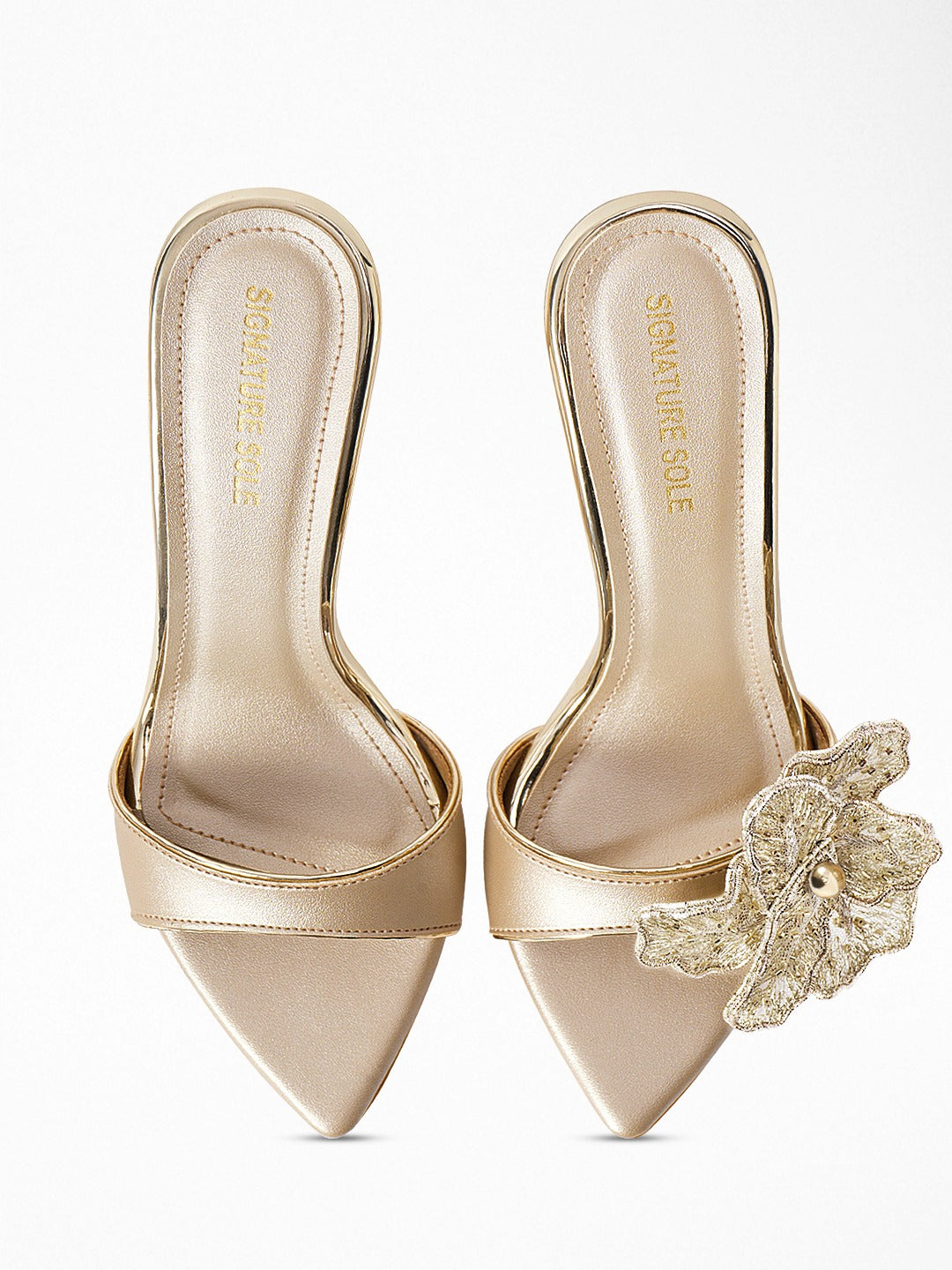 Gold Flower Heel Mule