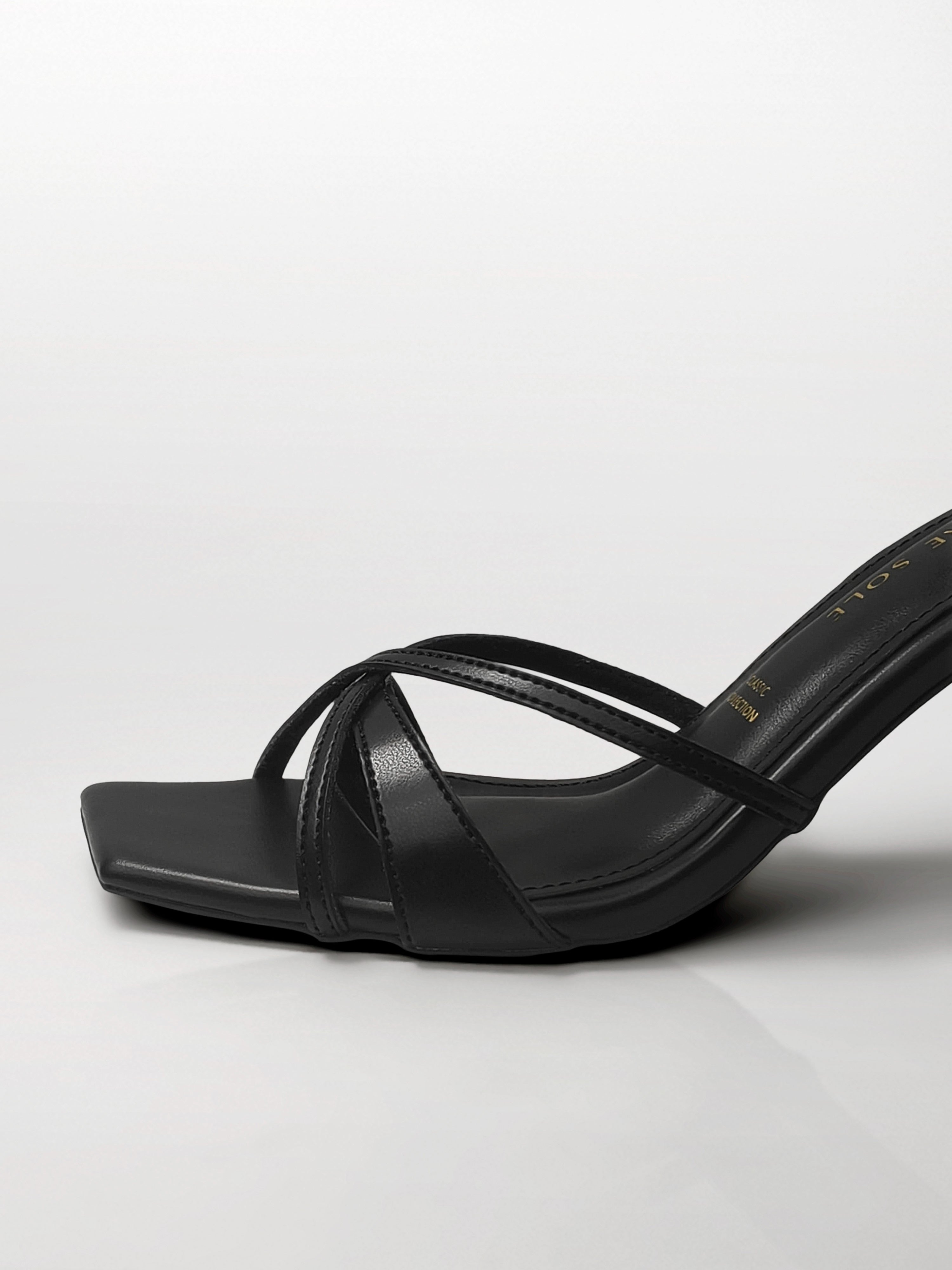 Black Cross-Strap Block Heel Mule