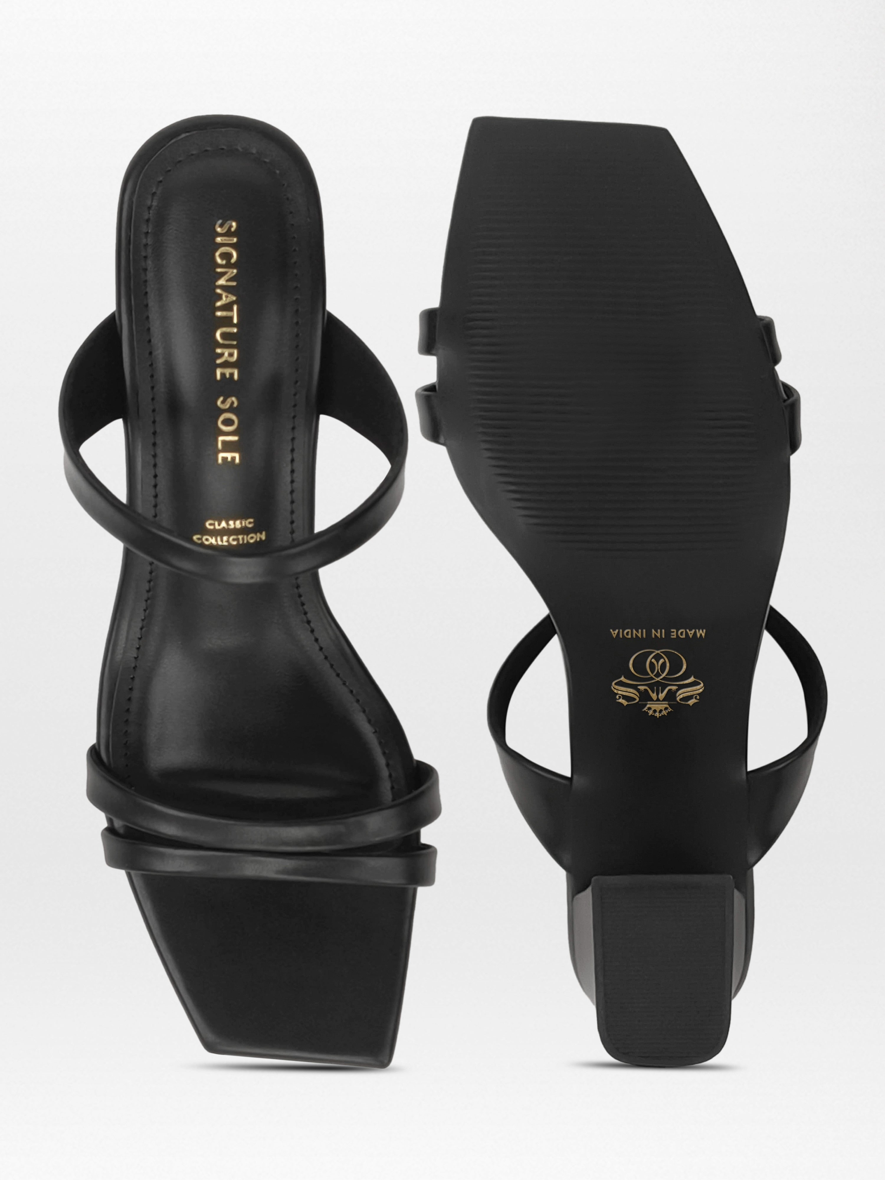 Black Multi-Strap Block Heel Mule