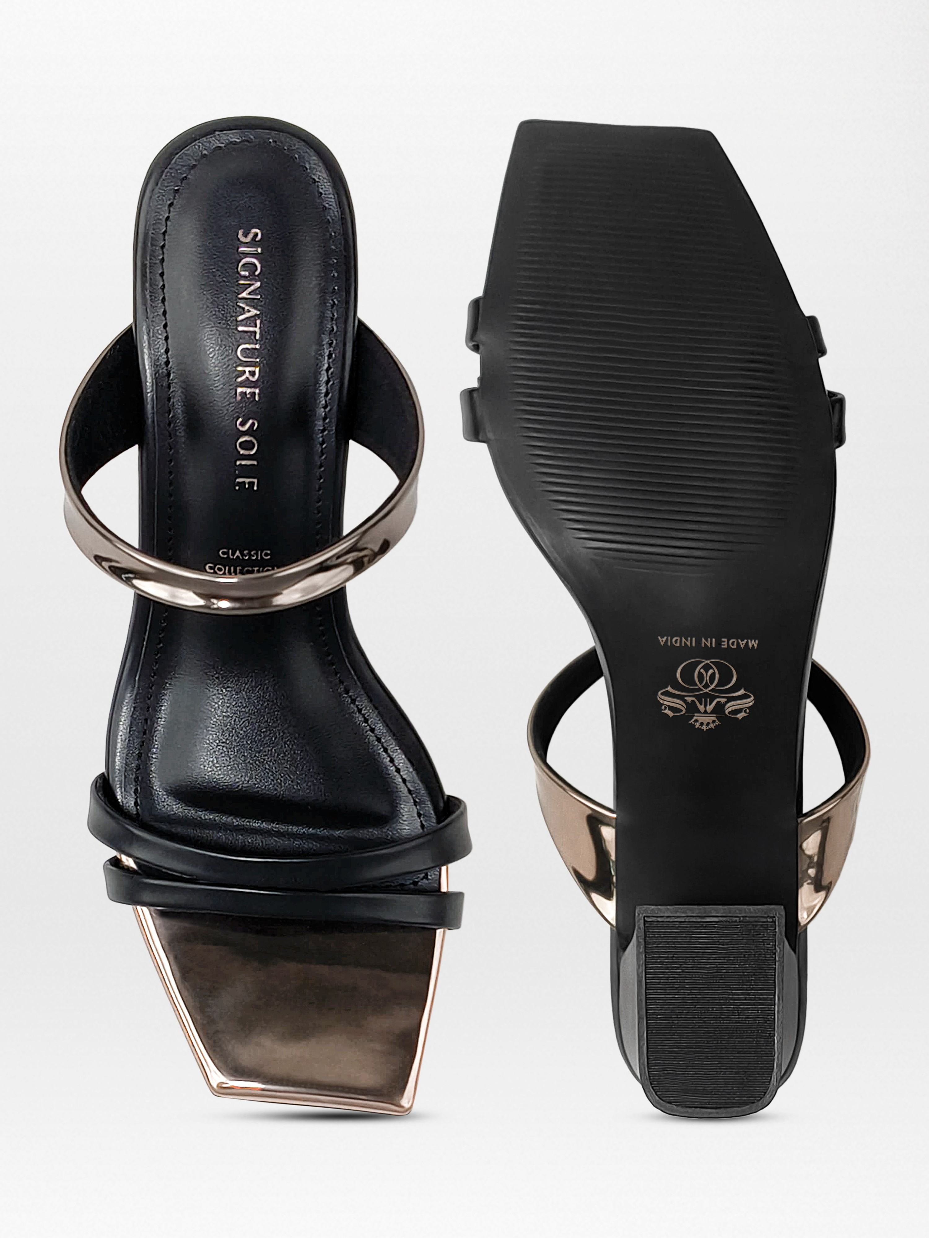Black Gunmetal Block Heel Mule