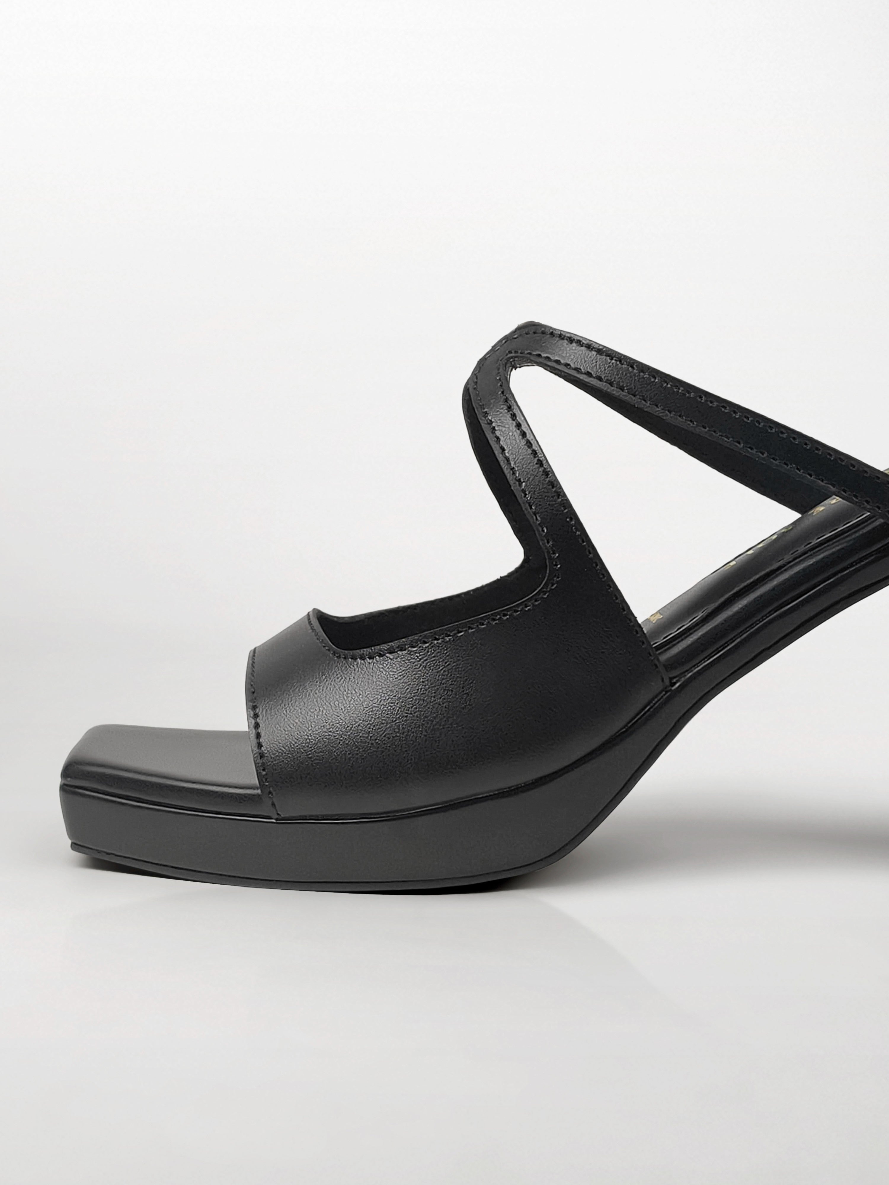 Black Arch Strap wedge Block Heel