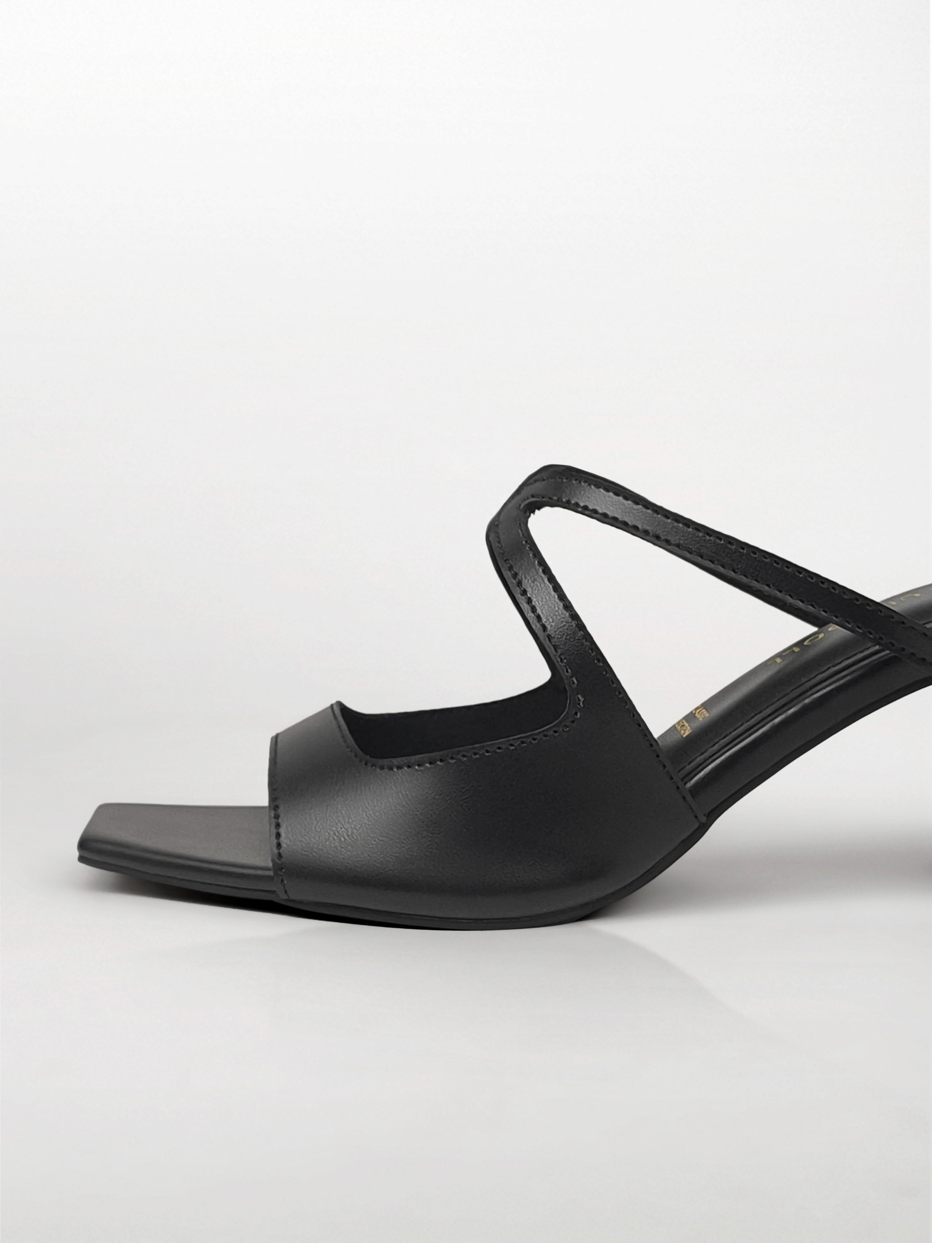 Black Cutout Strap Kitten Heel Mule