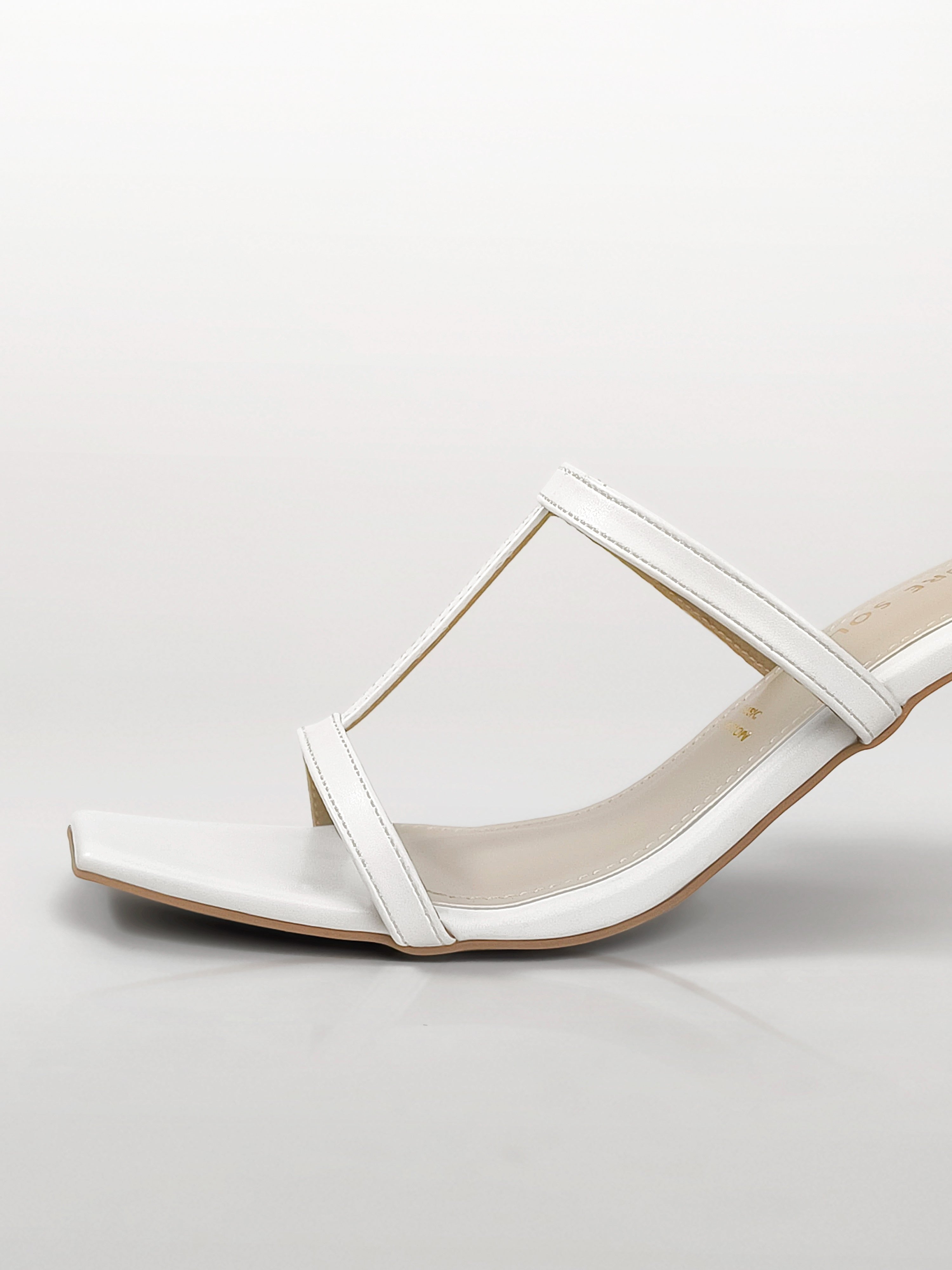 White T-strap Block Heel Mule