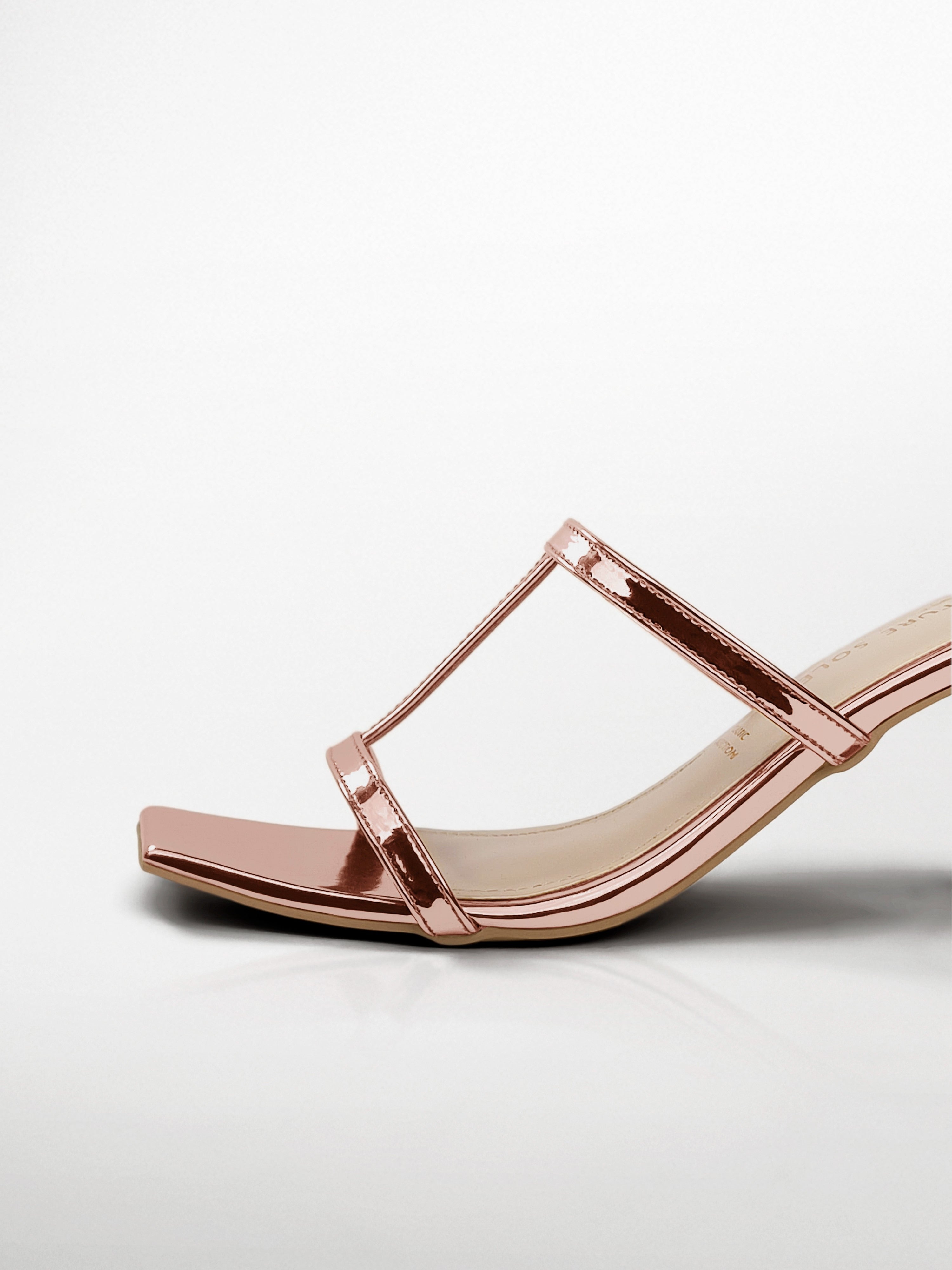 Rose Gold T-strap Block Heel Mule