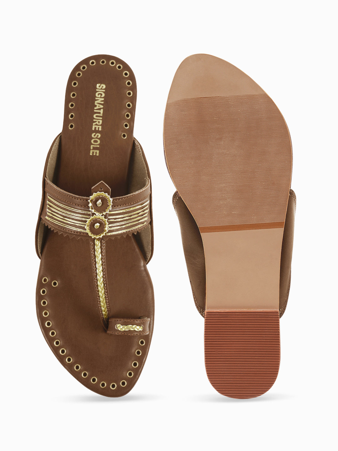 Tan Gold Ethnic Flat Sandal