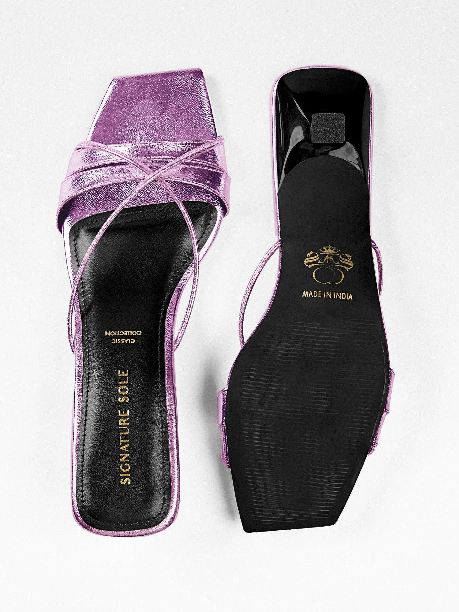 pink Metallic Ankle Wrap Block Heel