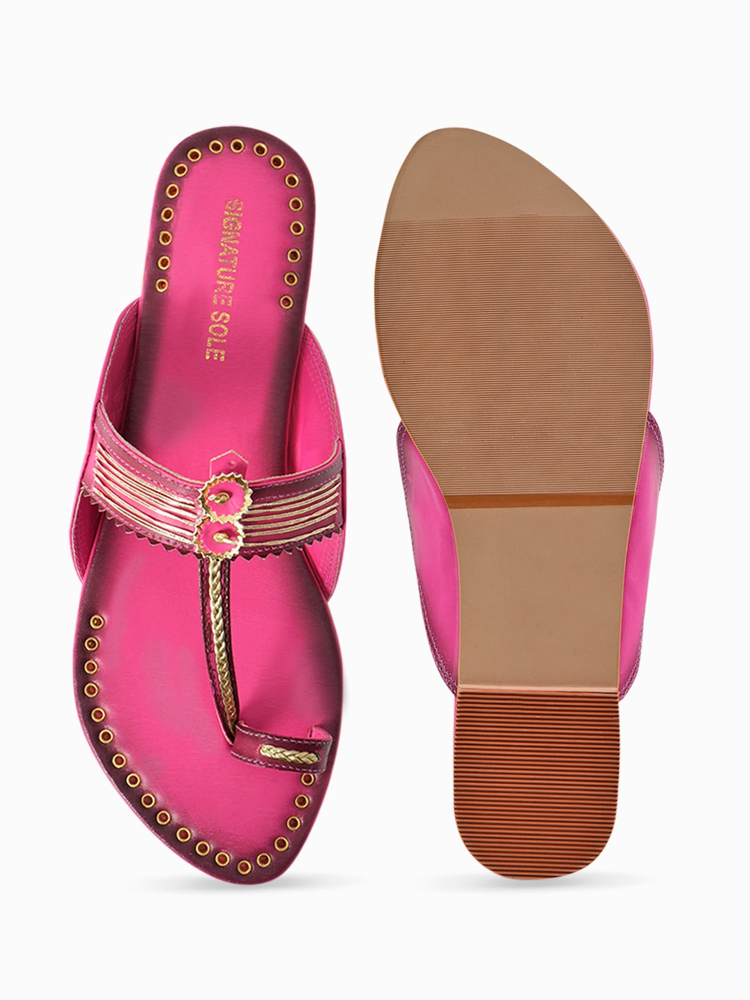 Pink Gold Ethnic Flat Sandal