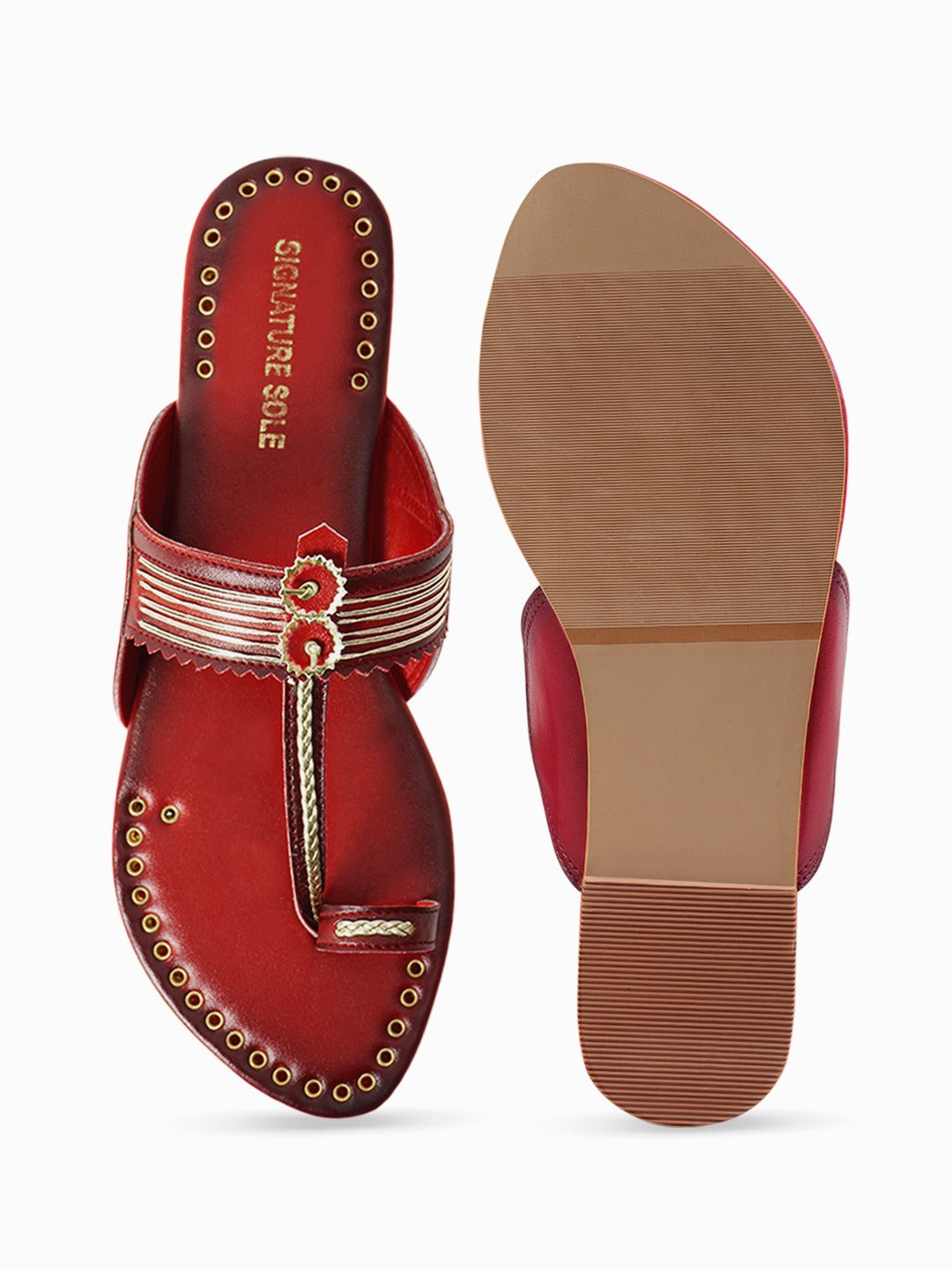 Red Gold Ethnic Flat Sandal