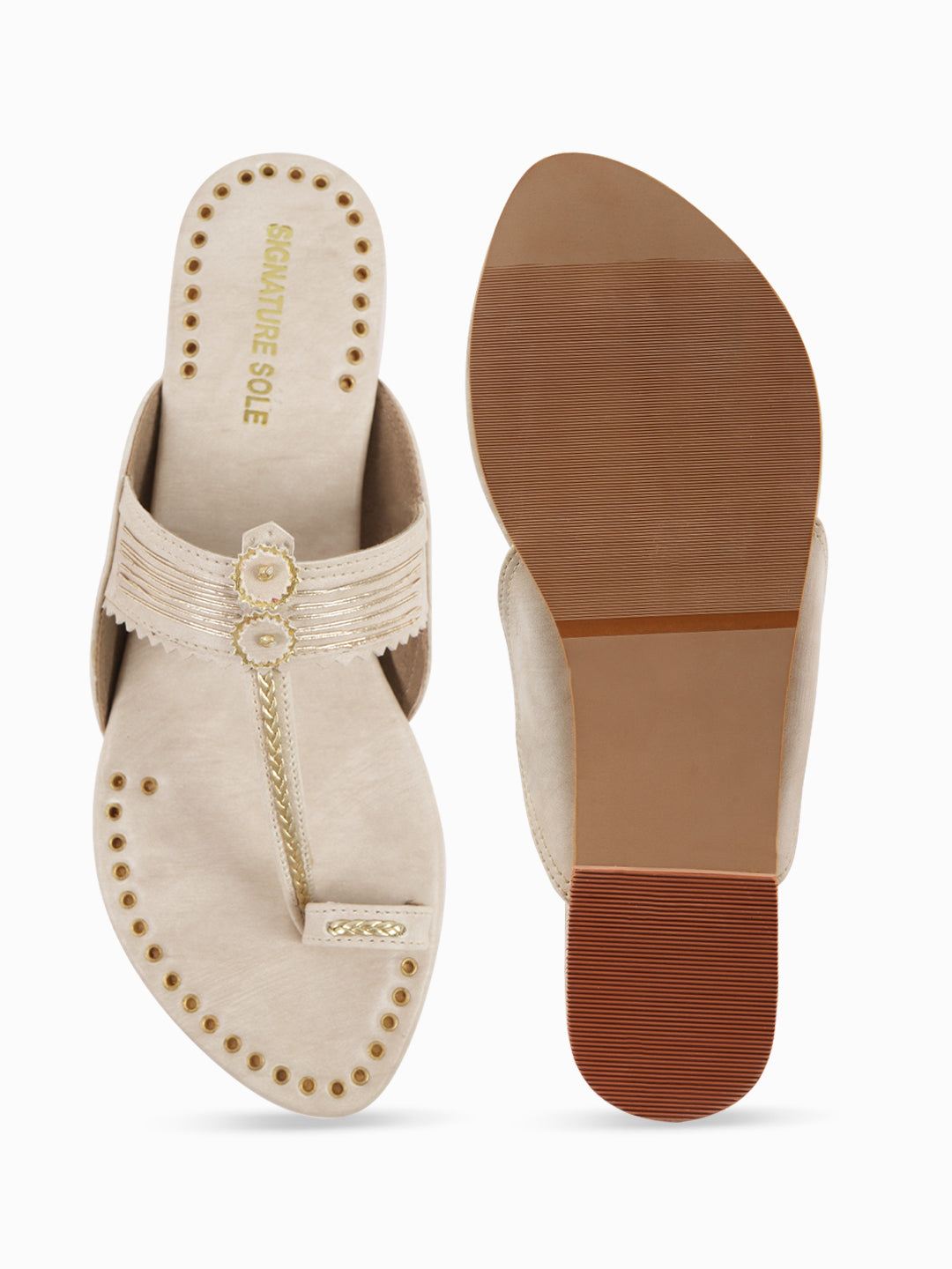 Off-White Gold Ethnic Flat Sandal