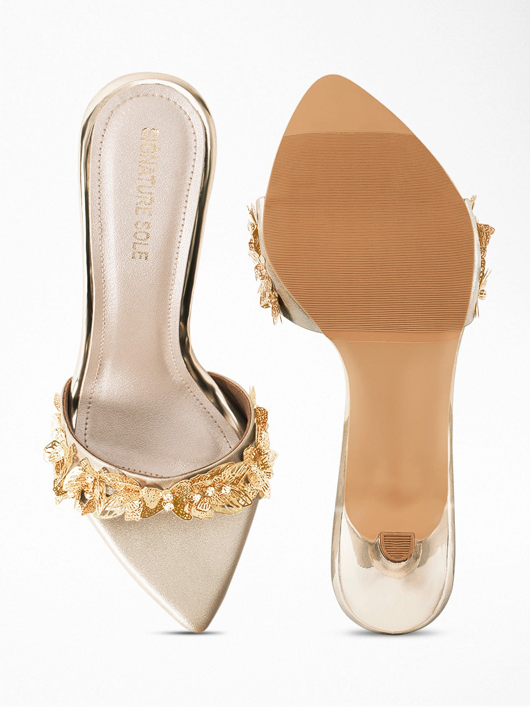 Gold Butterfly Heel Mule