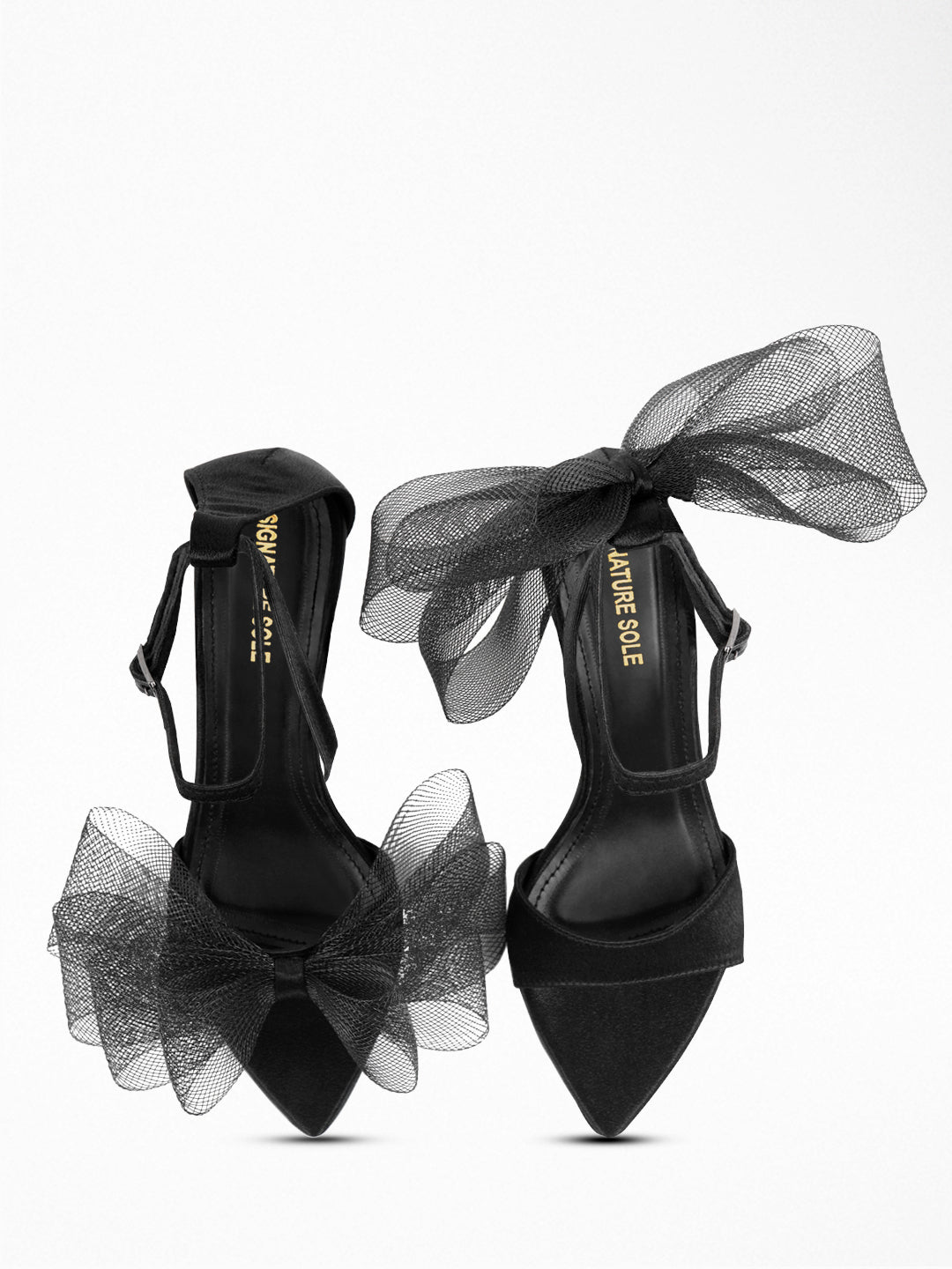 Black Tulle Ruffle Heel Sandal