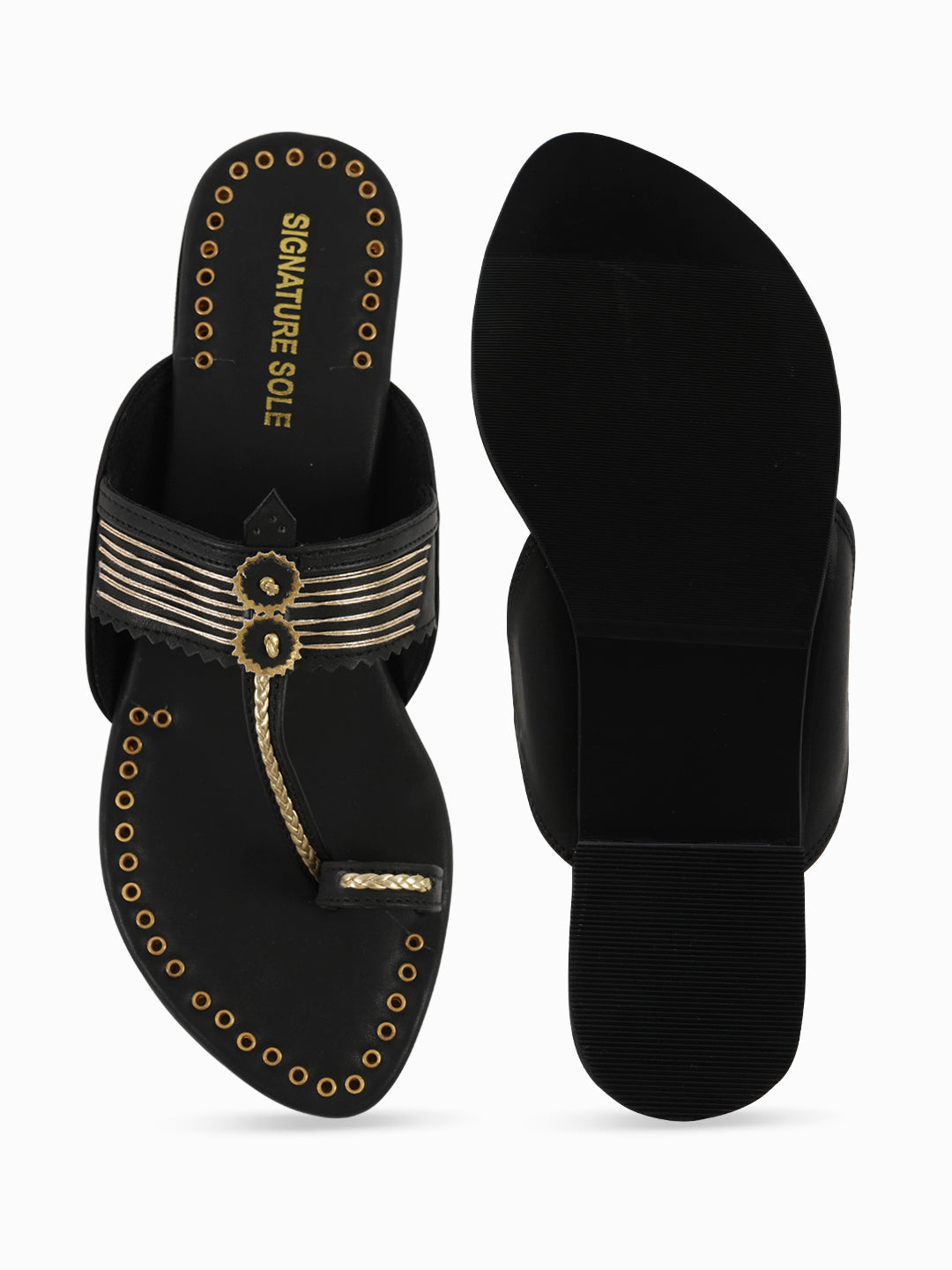 Black Gold Ethnic Flat Sandal
