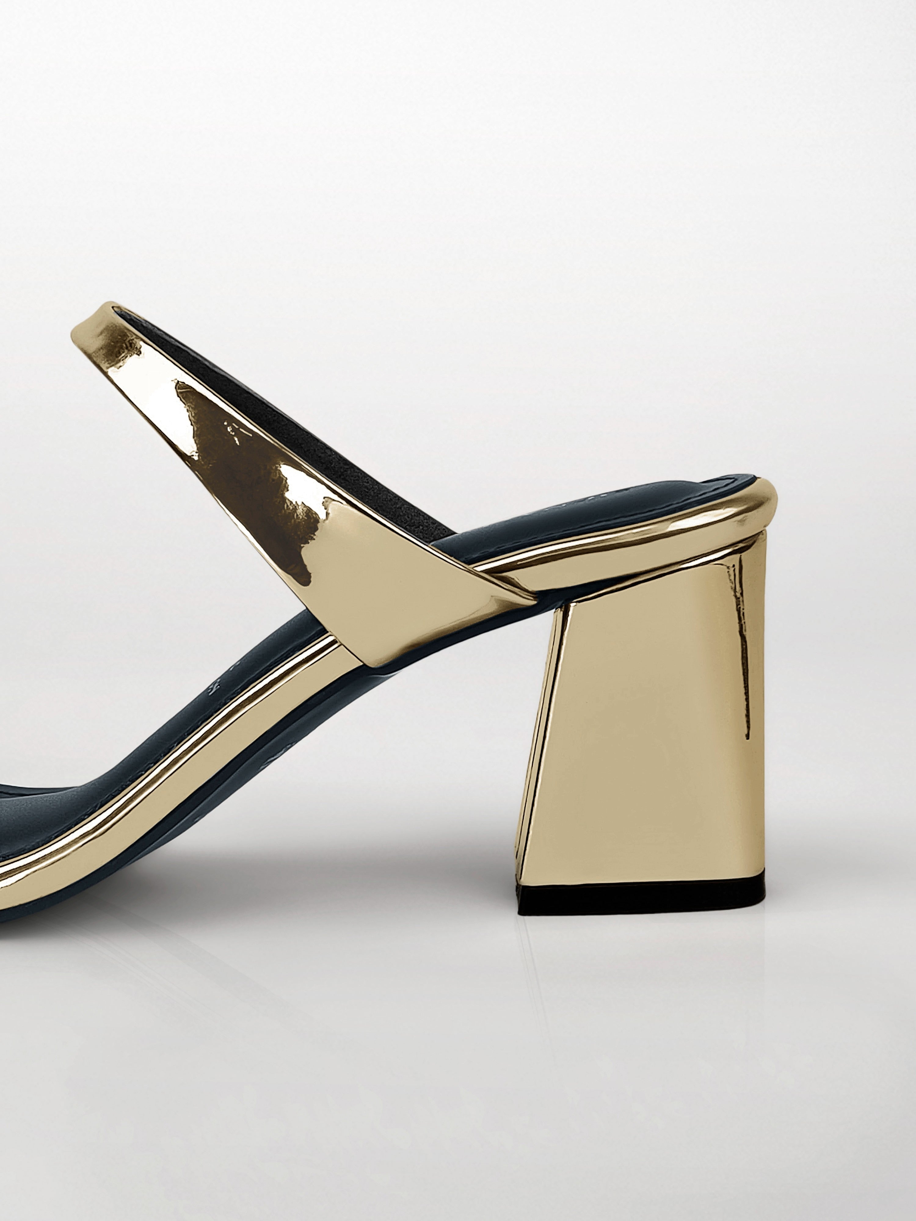 Gold Strap Block Heel Mule