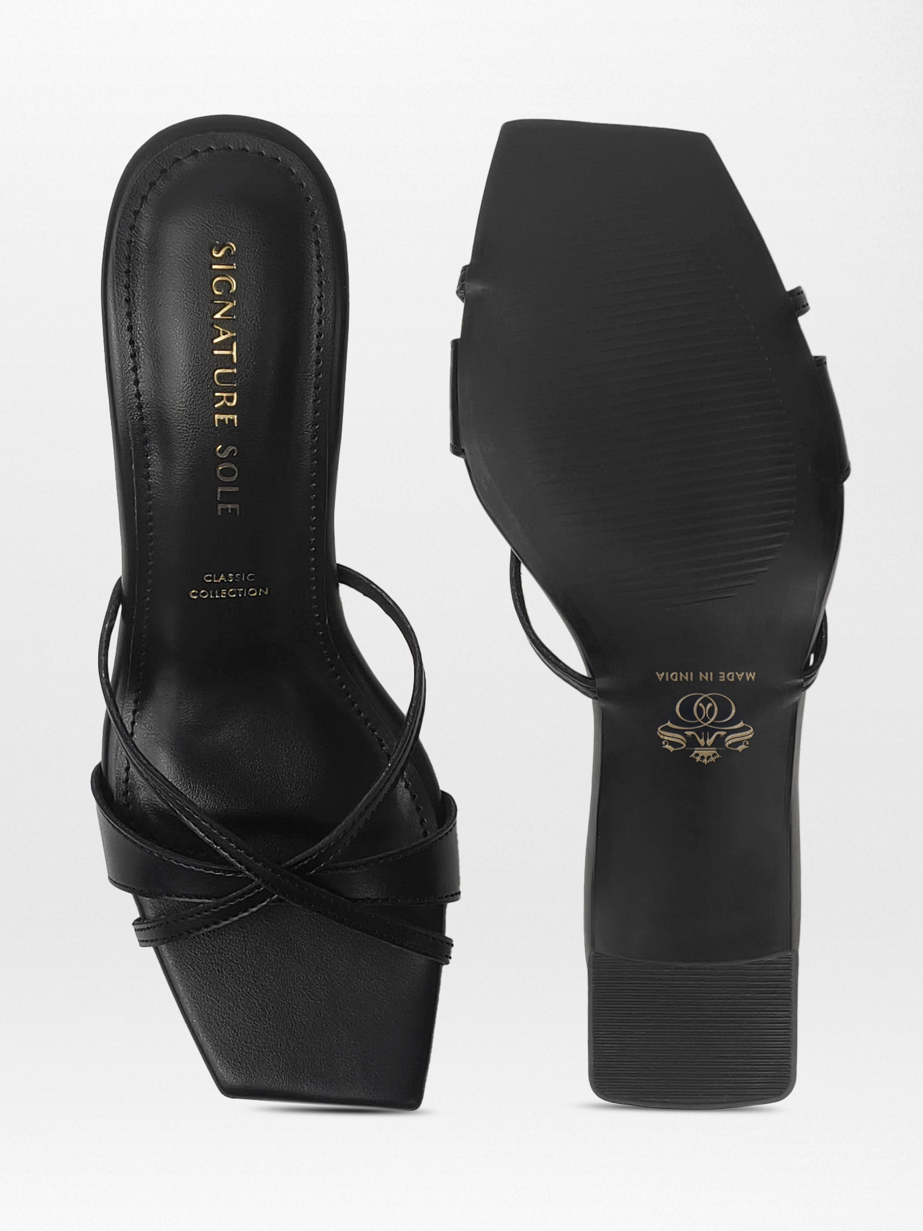 Black Cross-Strap Block Heel Mule