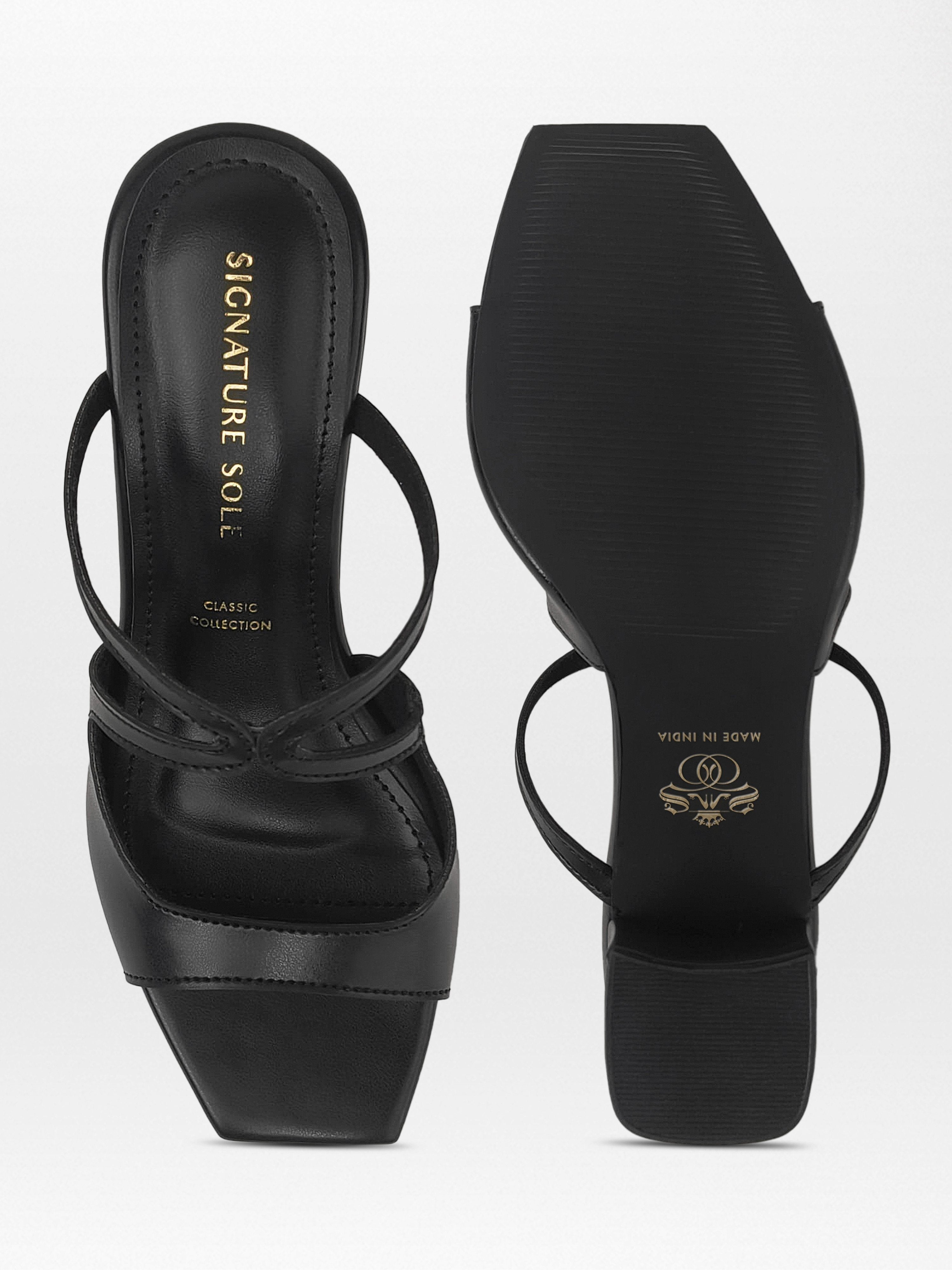 Black Cutout Strap Kitten Heel Mule