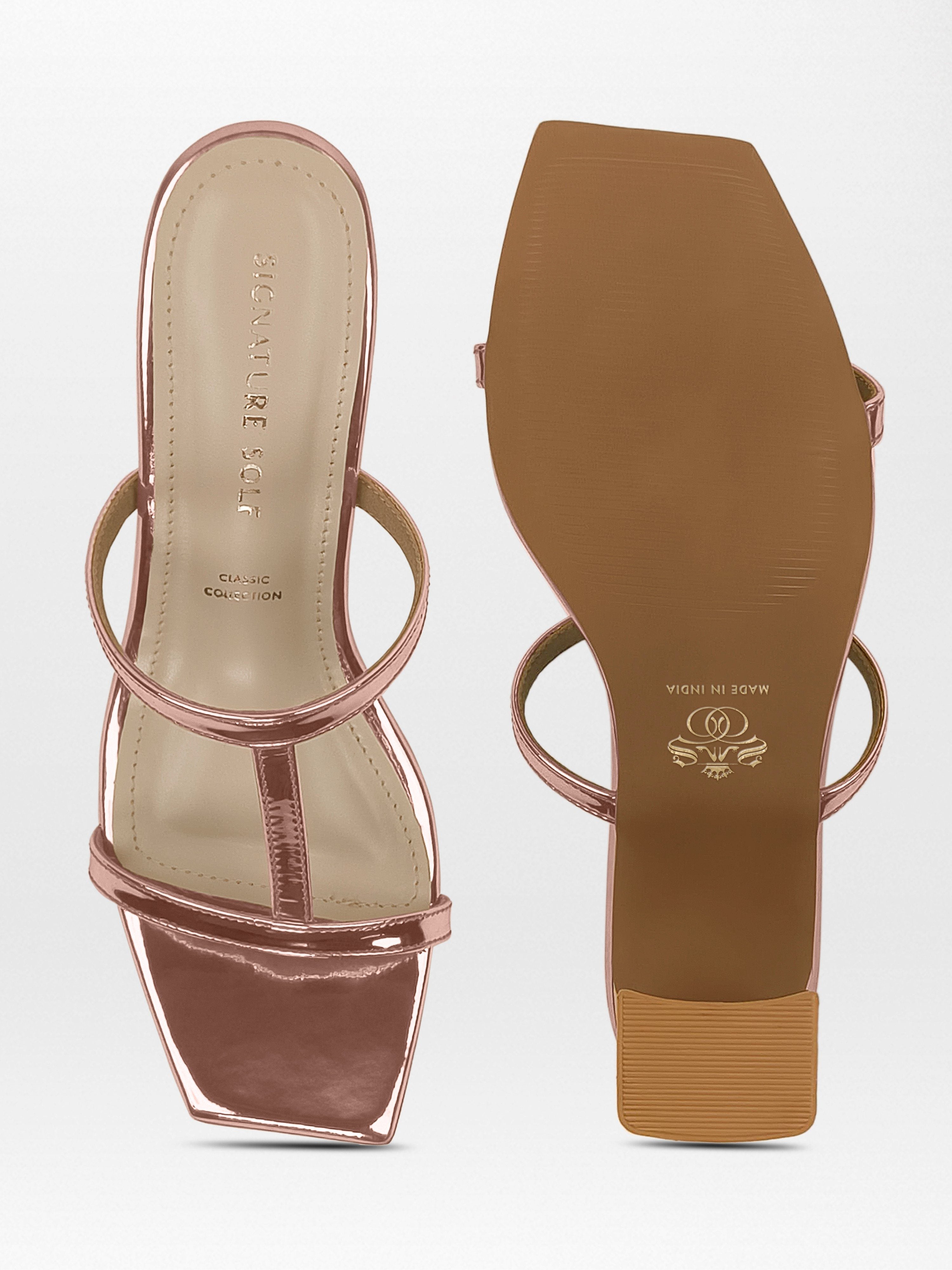 Rose Gold T-strap Block Heel Mule