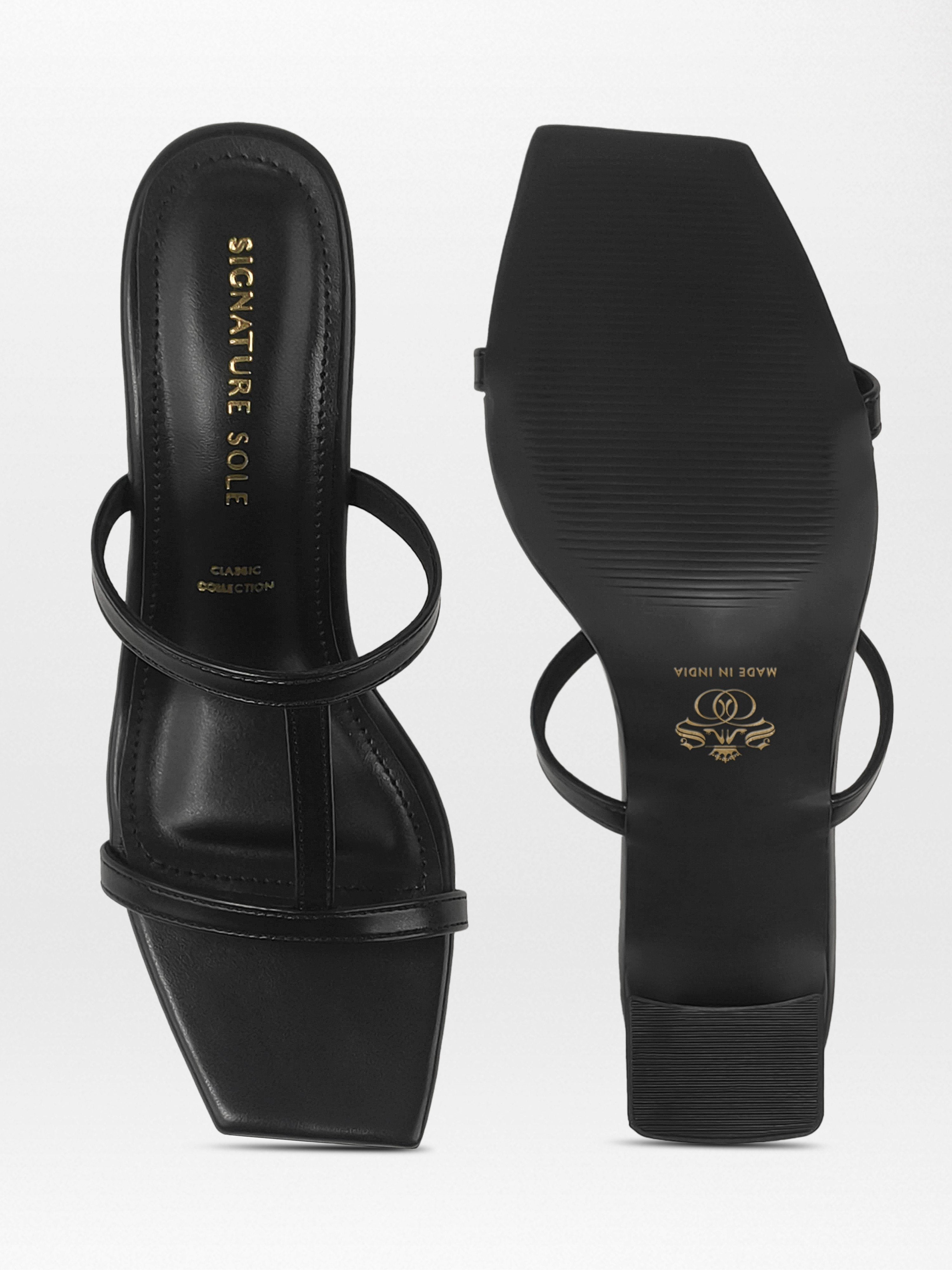 Black T-strap Block Heel Mule